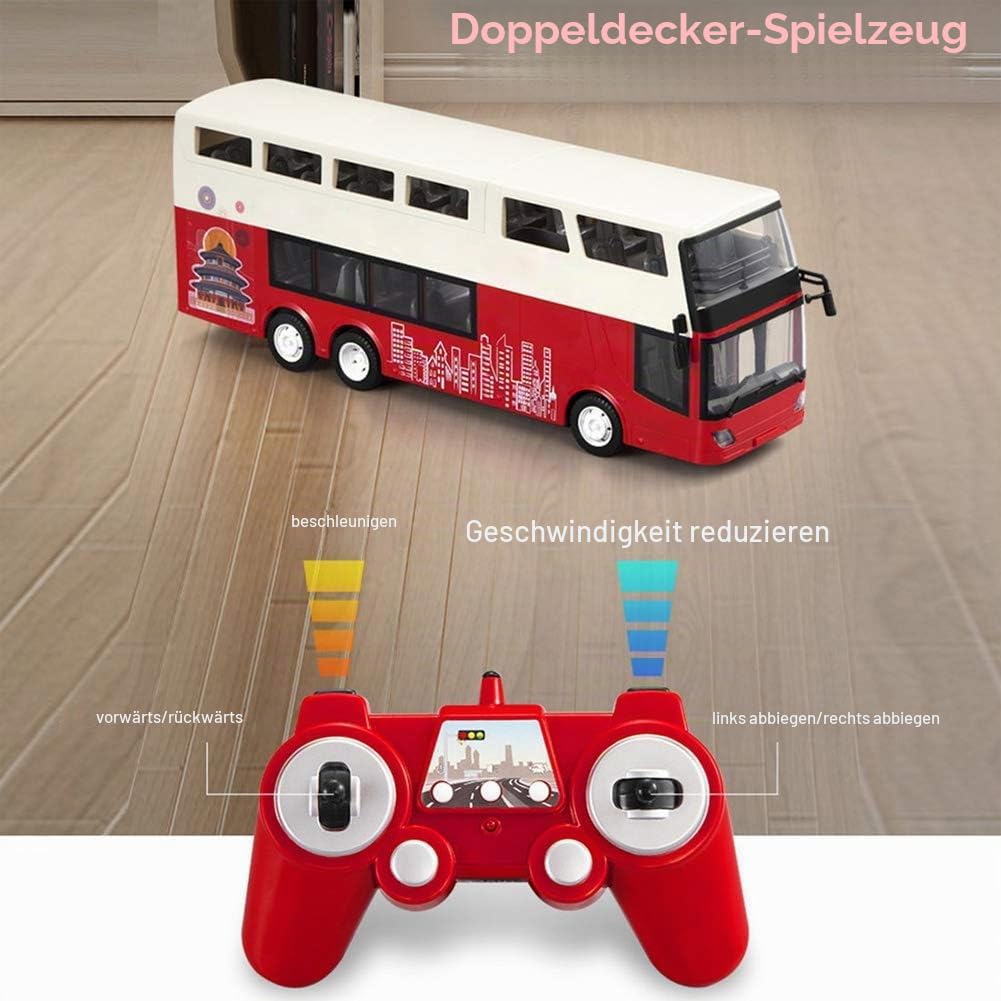 Bus Spielzeug, 1:18 Fernbedienung Doppeldecker Sightseeing Bus Wiederaufladbares Modell mit Niedlichen Aufklebern