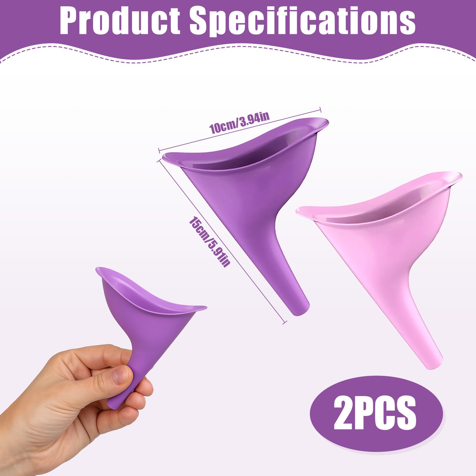 Pisse Debout Femme 2pcs, Urinoir pour Femme, Urinoir en Entonnoir Réutilisable pour Festival, Camping, Toilettes pour Camping, Randonnée, Vacances