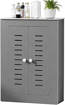 Radiator Cover Grey Modern Horizontal Slats, Small Grill Shelf Cabinet MDF Wood Decorative Heater70x80x20cm/28x31x8