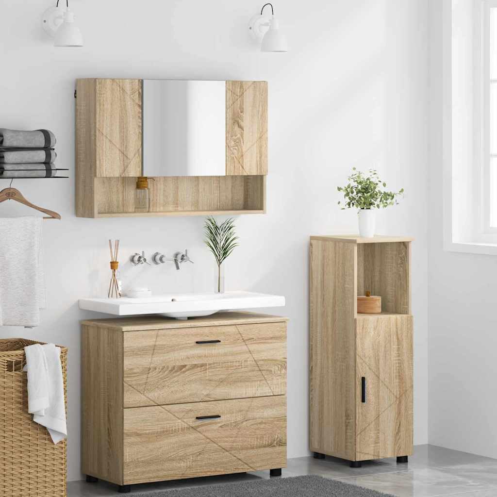 Set di mobili da bagno 76,5 x 35 x 64 cm, 3 pezzi, compensato e