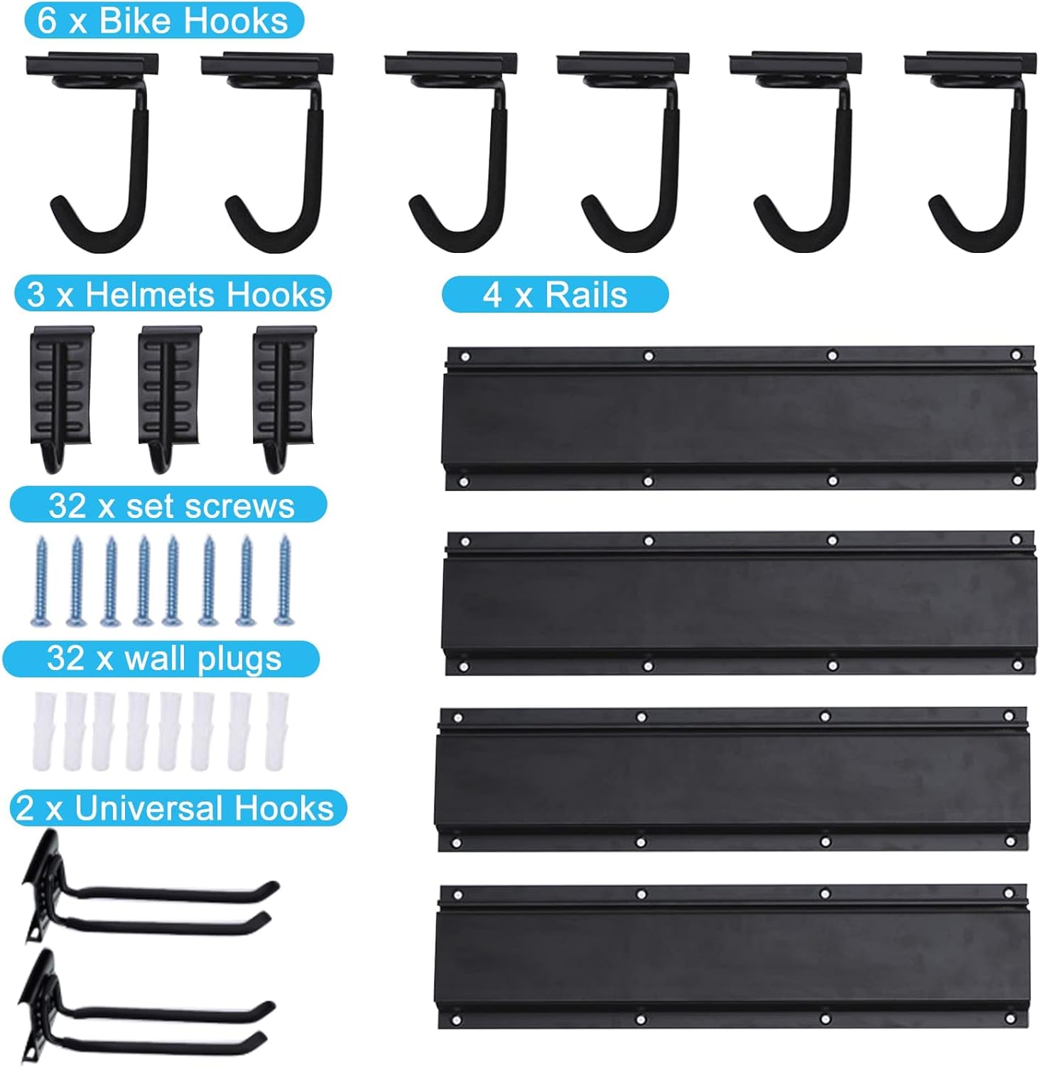 🔥 Crazy Deals Eilsorrn Bike Storage Rack Wall Mount Garage Bike Hanger for 6 Bicycles Adjustable Bike Hooks for Home indoor (6 bike hooks + 2 heavy duty hooks+3 helmet hooks)