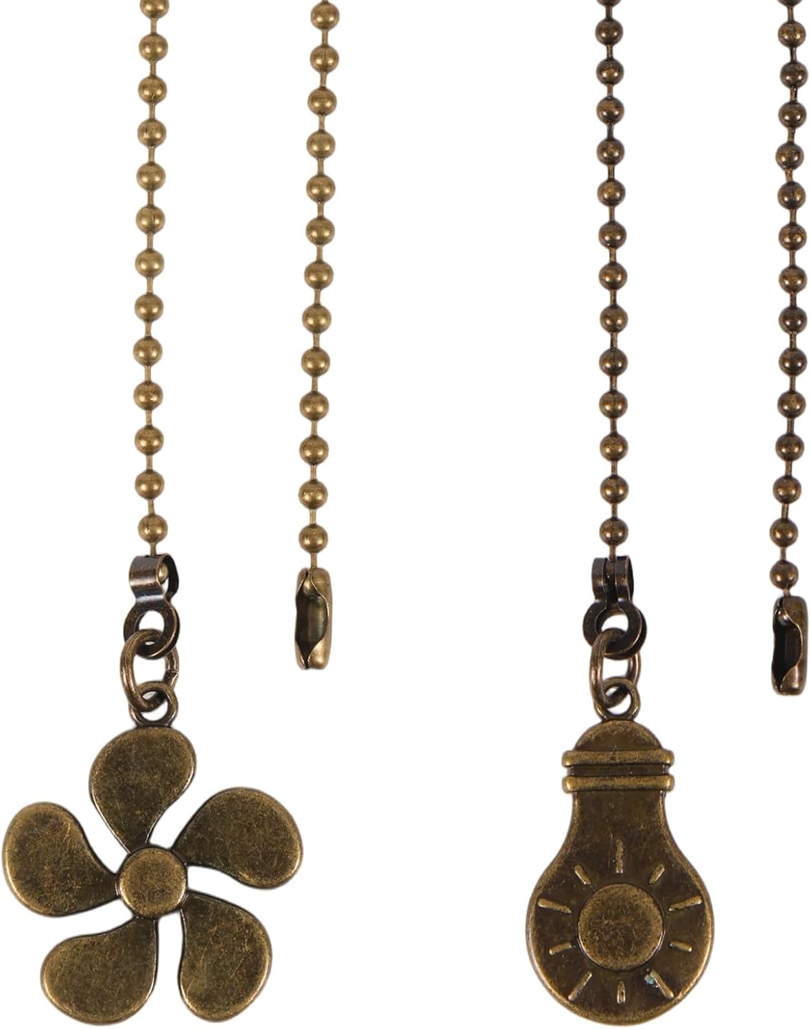 2pcs Ceiling Fan Pull Chain Extension, 35.5cm/14in Pull Chain Extenders with Fan and Light Bulb Pendants Practical Decorative Accessories for Bedroom Living Room (Bronze)