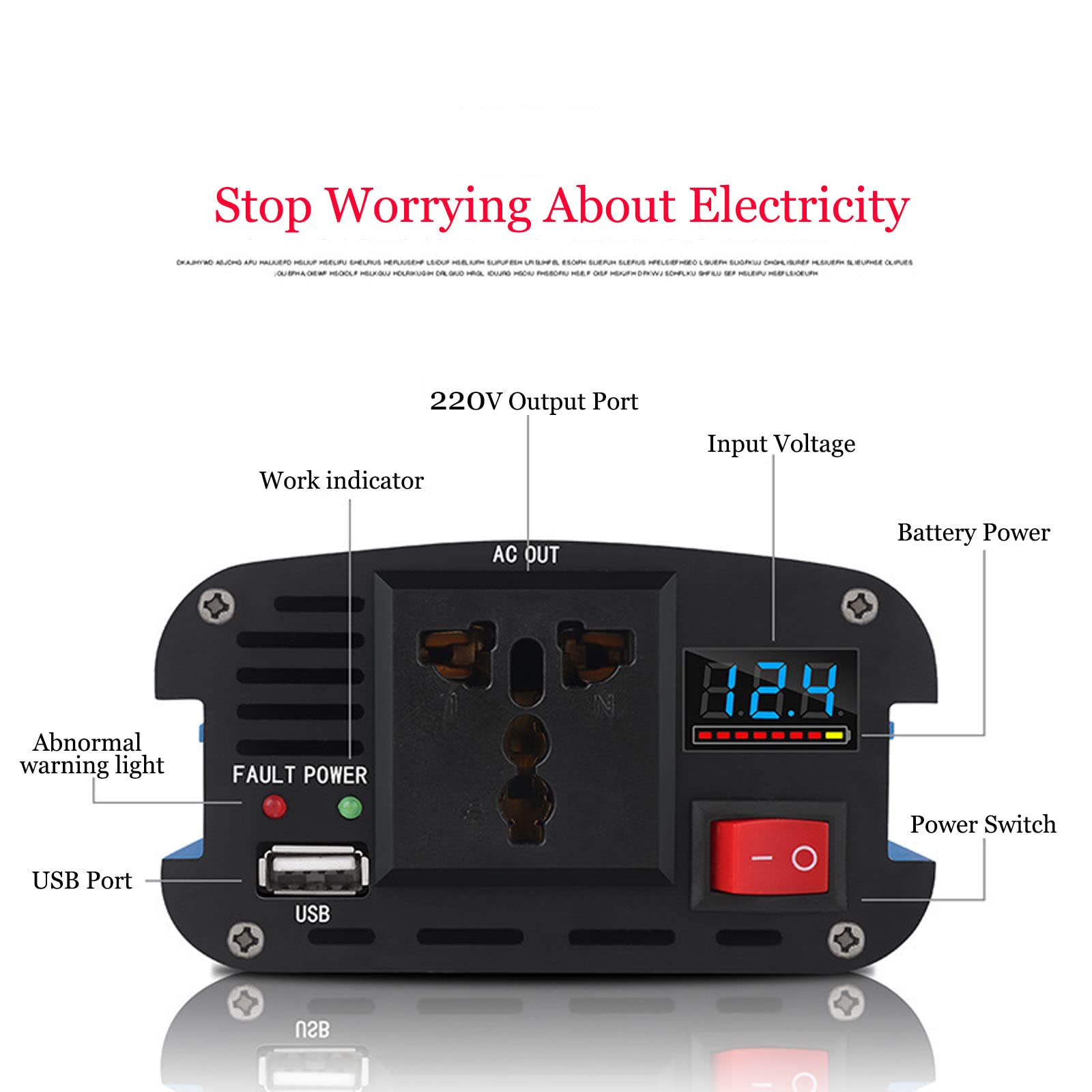 600W Inversor de Corriente Coche Onda modificada12 V / 24 V /36V /48V DC a 220V/230V Power Inverter Transformador de Convertidor Digital con 1 EU Toma Y Puertos USB (600W,12V)