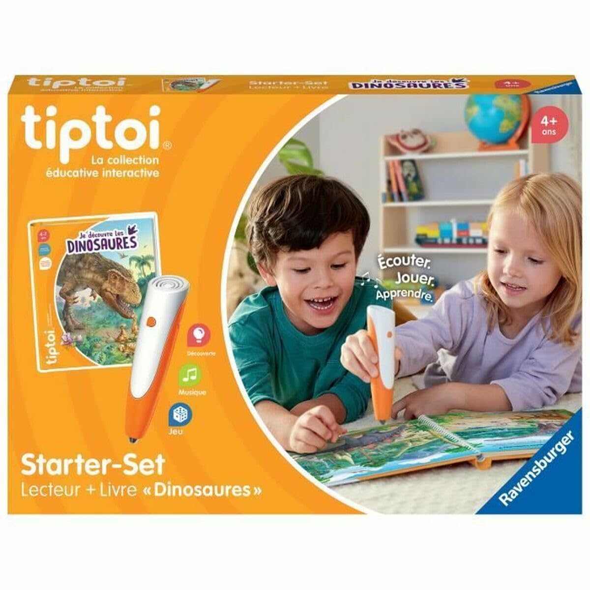 Ravensburger - tiptoi - Zestaw startowy - Czytnik + Książka "Odkrywam dinozaury" - Elektroniczna gra edukacyjna bez ekranu - Od 4 lat - wersja francuska - 00175