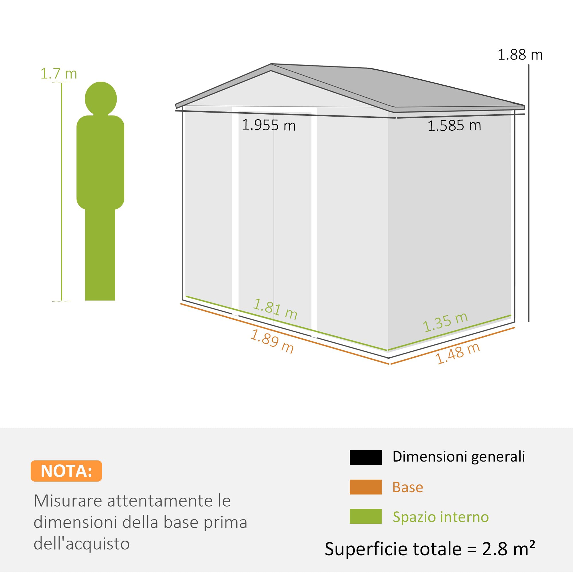Outsunny Casetta da Giardino 2.8m² Acciaio Zincato con Prese d'Aria, Capanno Attrezzi 2 Porte Scorrevoli, 195.5x158.5x188 cm, Nero