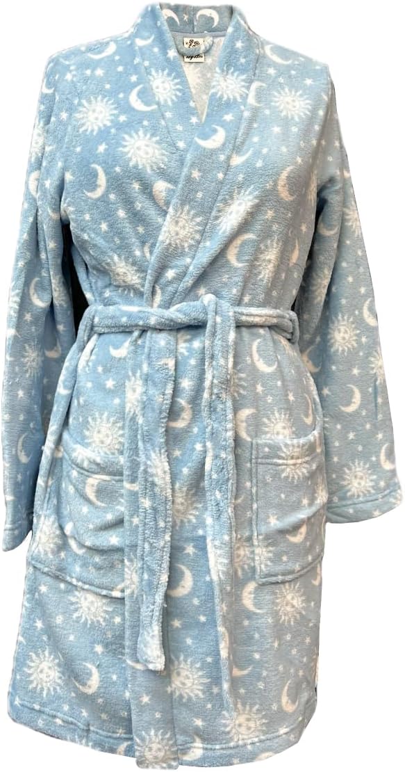 Lily Bleu celestial moon and sun print plush bathrobe with tie belt