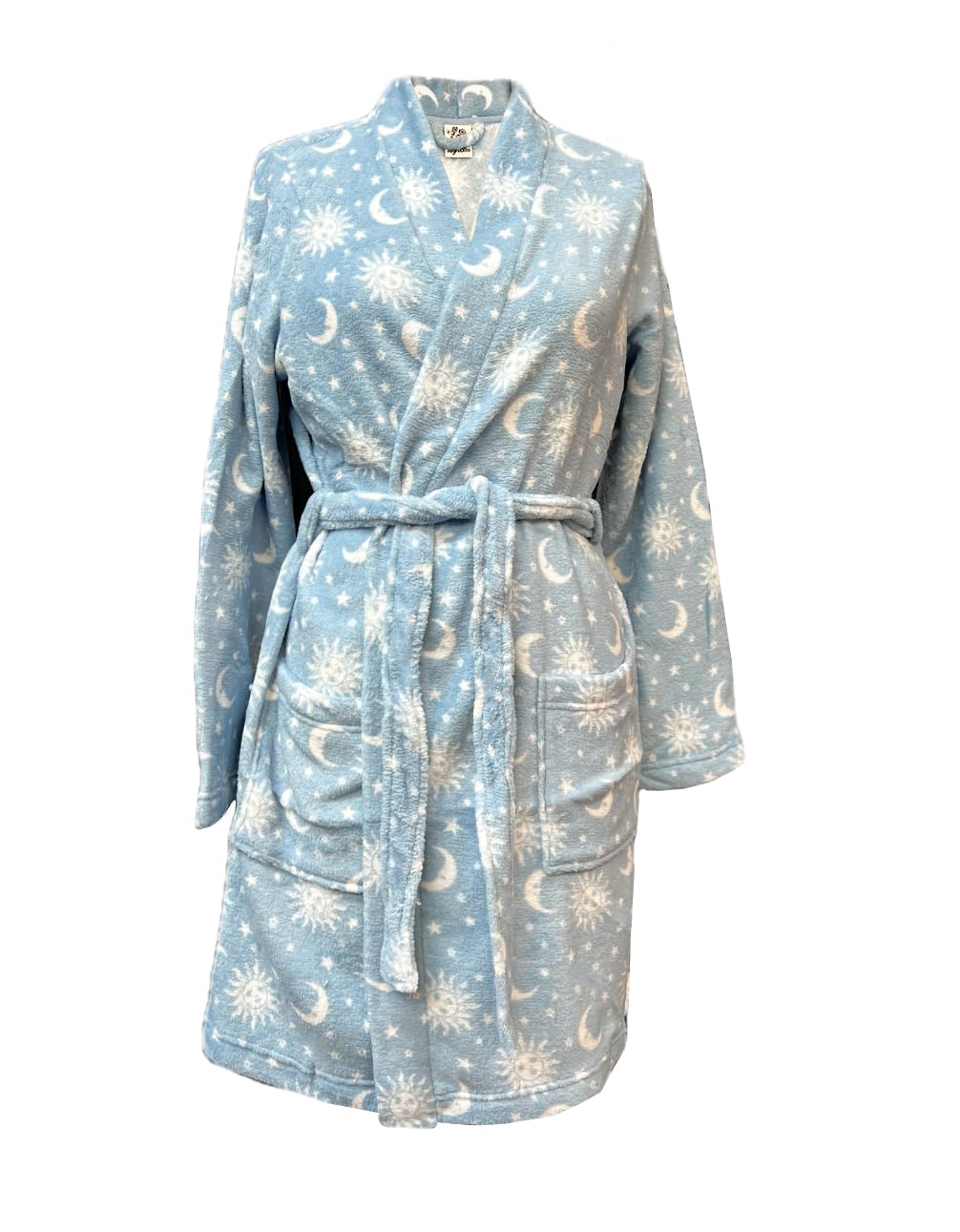 Lily Bleu celestial moon and sun print plush bathrobe with tie belt