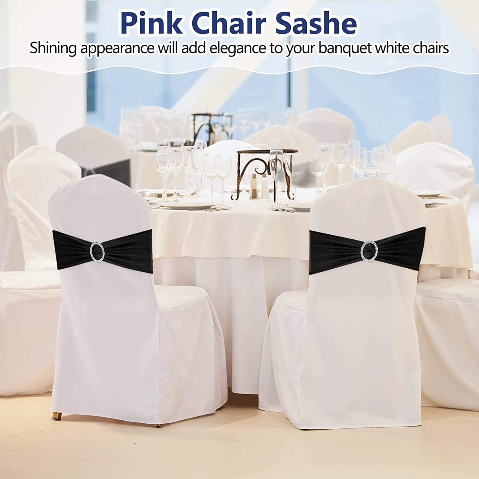 Stuhlschleifen, Stretch Hochzeit Stuhl Cover-Band, mit Schnalle Schieber Schärpen Schleife Dekorationen Stuhl Bezüge Stuhl Sitz Bezug Dekoration (50,Schwarz)