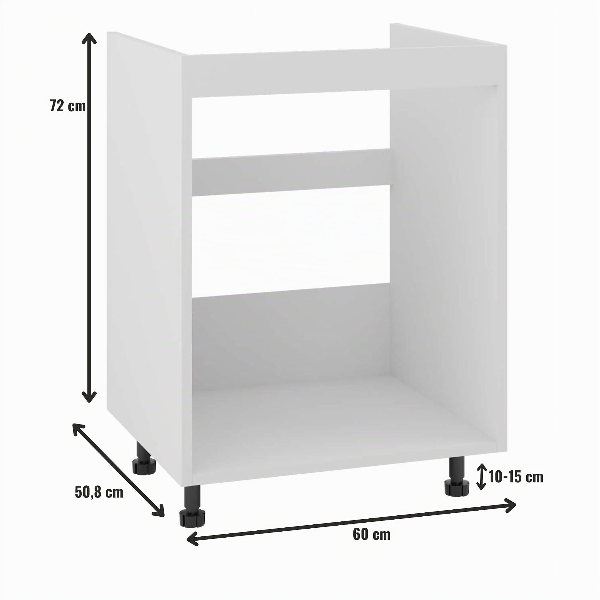 Unterschrank 60/82 für Spüle - robust mit verstellbaren Füßen - vorgebohrten Löchern für Blum/GTV Schubladen - ideal für Küchenaufbewahrung - einfacher Selbstaufbau (Weiß)