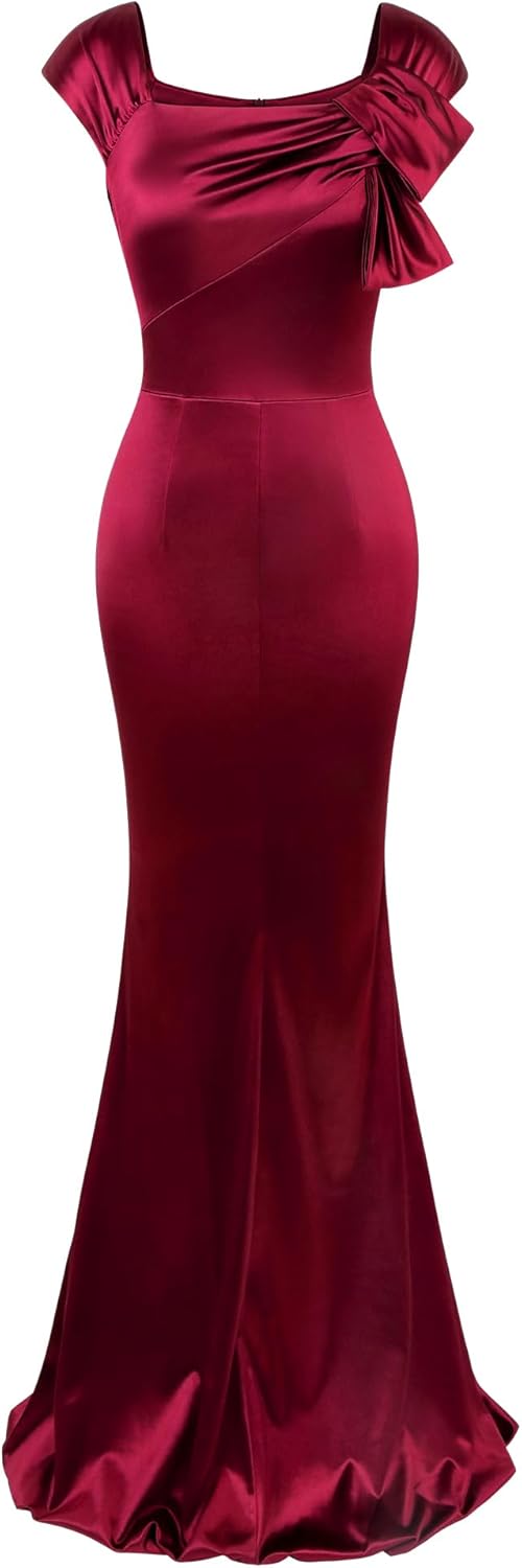 MUXXN Women Retro Satin Evening Maxi Dress