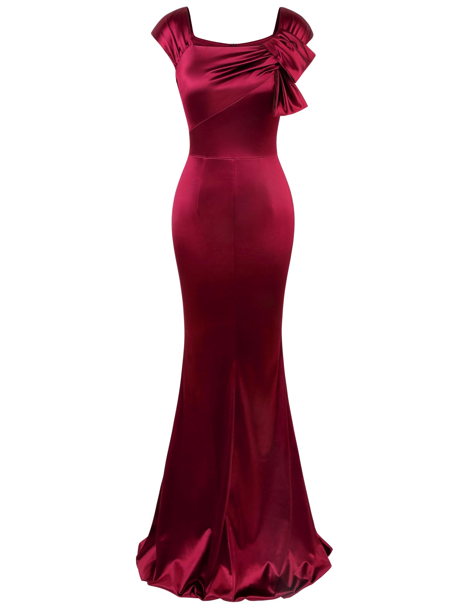 MUXXN Women 50s Style Retro Cap Sleeve Square Neck Satin Evening Cocktail Wedding Guest Long Maxi Dress