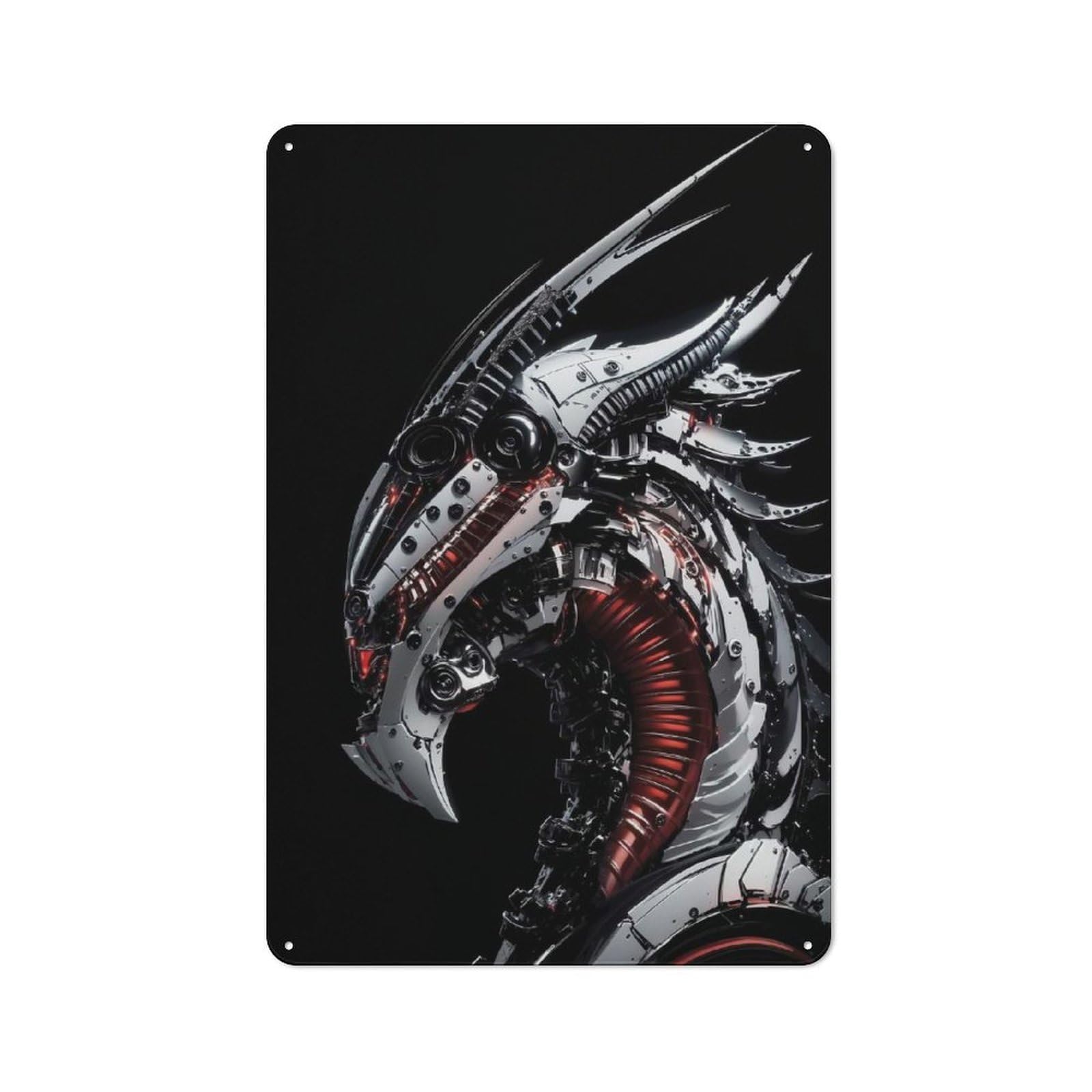 Junmoney Style-9 Cybernetic Dragon Head Classic Metal Wall Decor 30X20cm, Metal Sign For Cafe, Pub, Workshop Or Home Bar, Small Accent For Blank Walls
