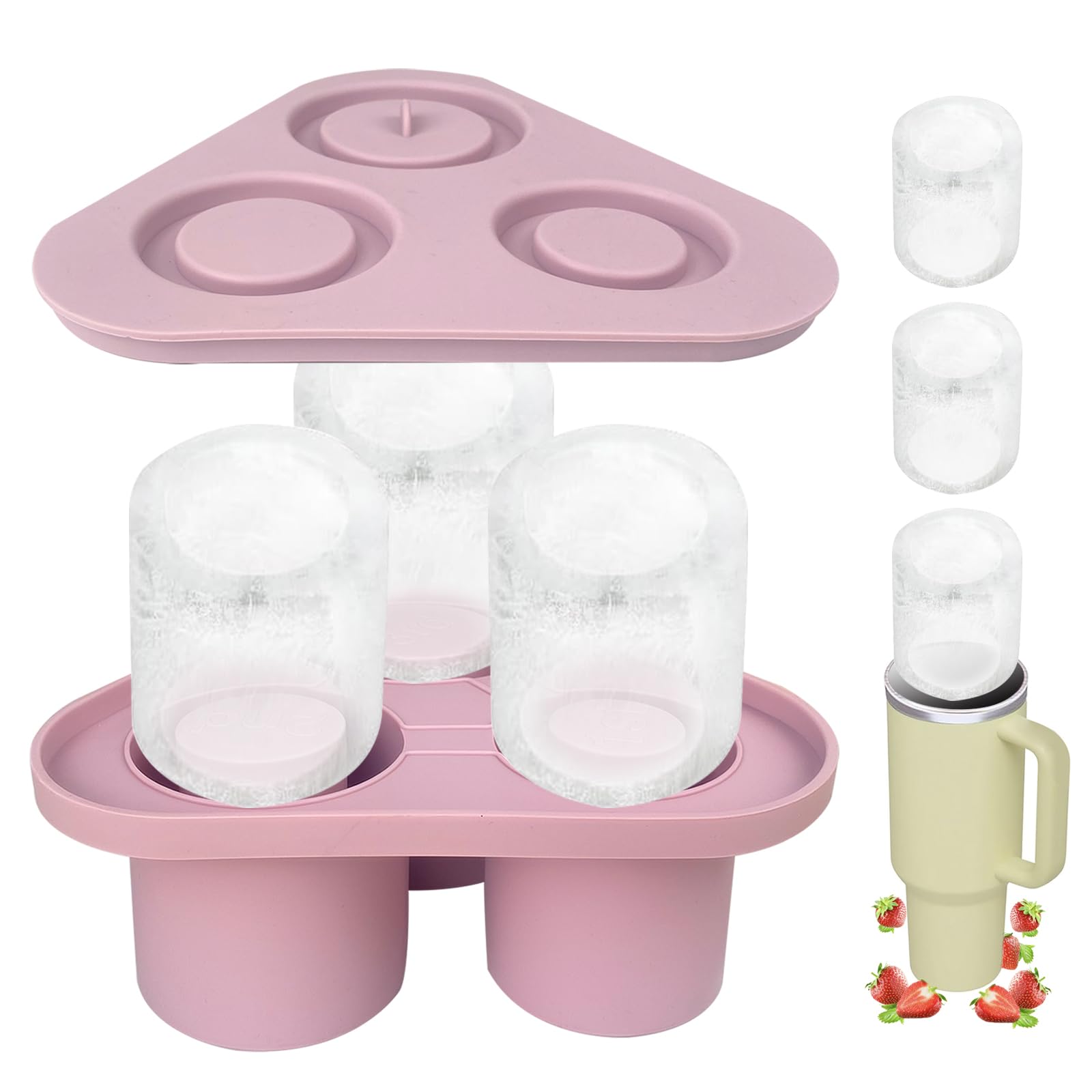 Ice Cube Tray for Stanley Cup, Silicone Ice Cube Mold With Lid for Making 3 Hollow Cylinder Ice Molds, Compatible with Stanley Cup 40 oz or Tumbler Cup for Whiskey, Drinks, Coffee