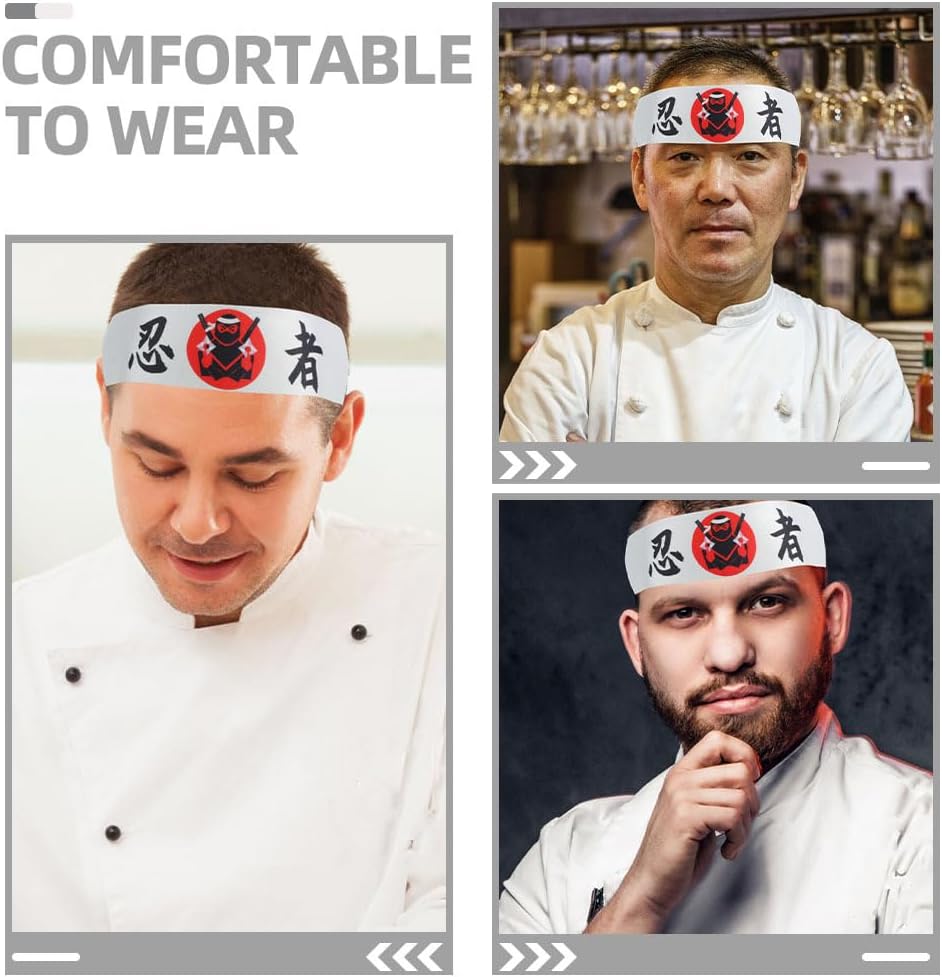 Ninja Chef Hairband Set 8Pcs Japanese Sushi Headband Karate Bandana for Cooking Martial Arts Training and Themed Parties - Image 6