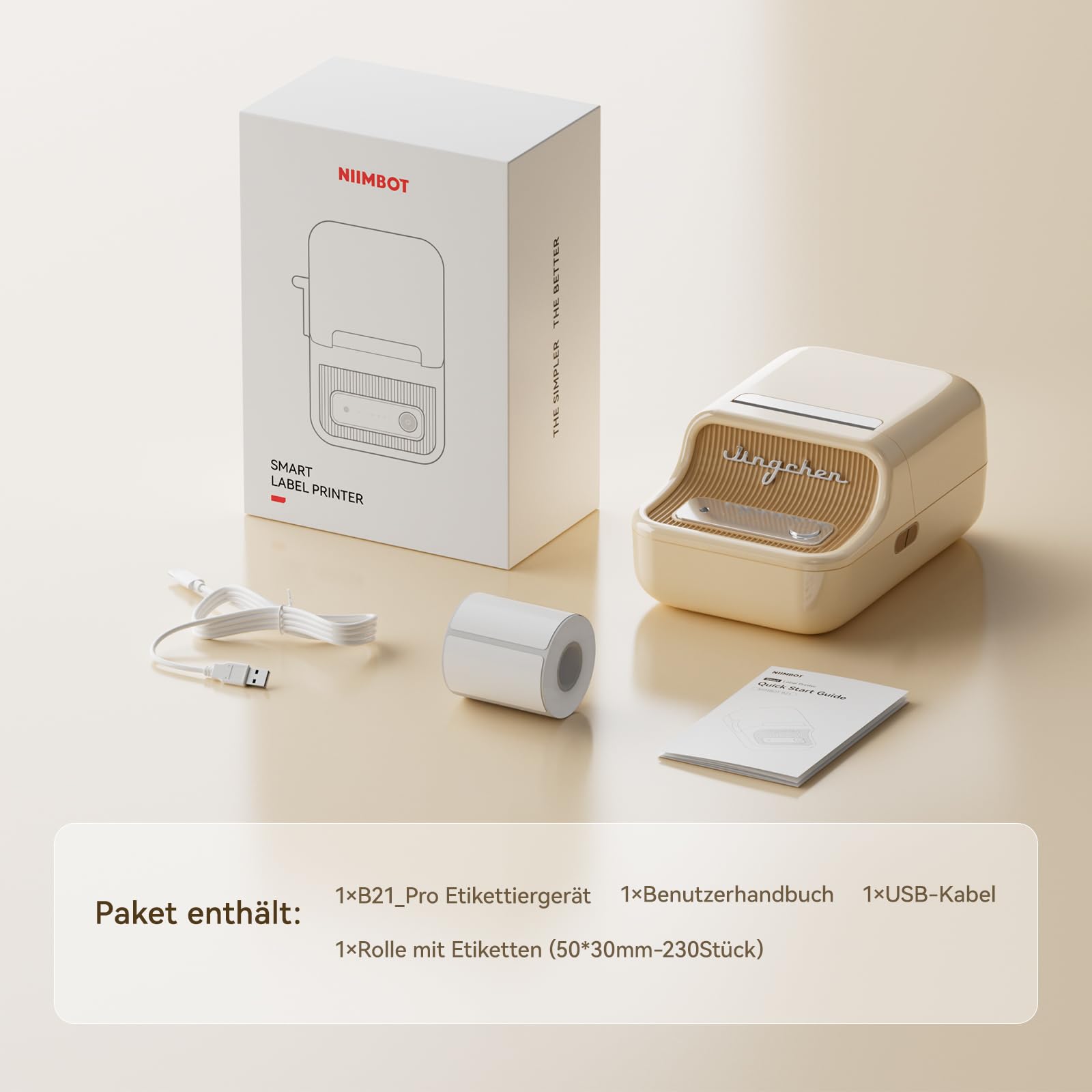 NIIMBOT B21Pro Etikettendrucker, 300dpi Selbstklebendes Etikettiergerät Bluetooth Beschriftungsgerät Label Printer Fotodrucker für Lernen, Studiennotizen, Bilderdruck, Scrapbooking, Weiß
