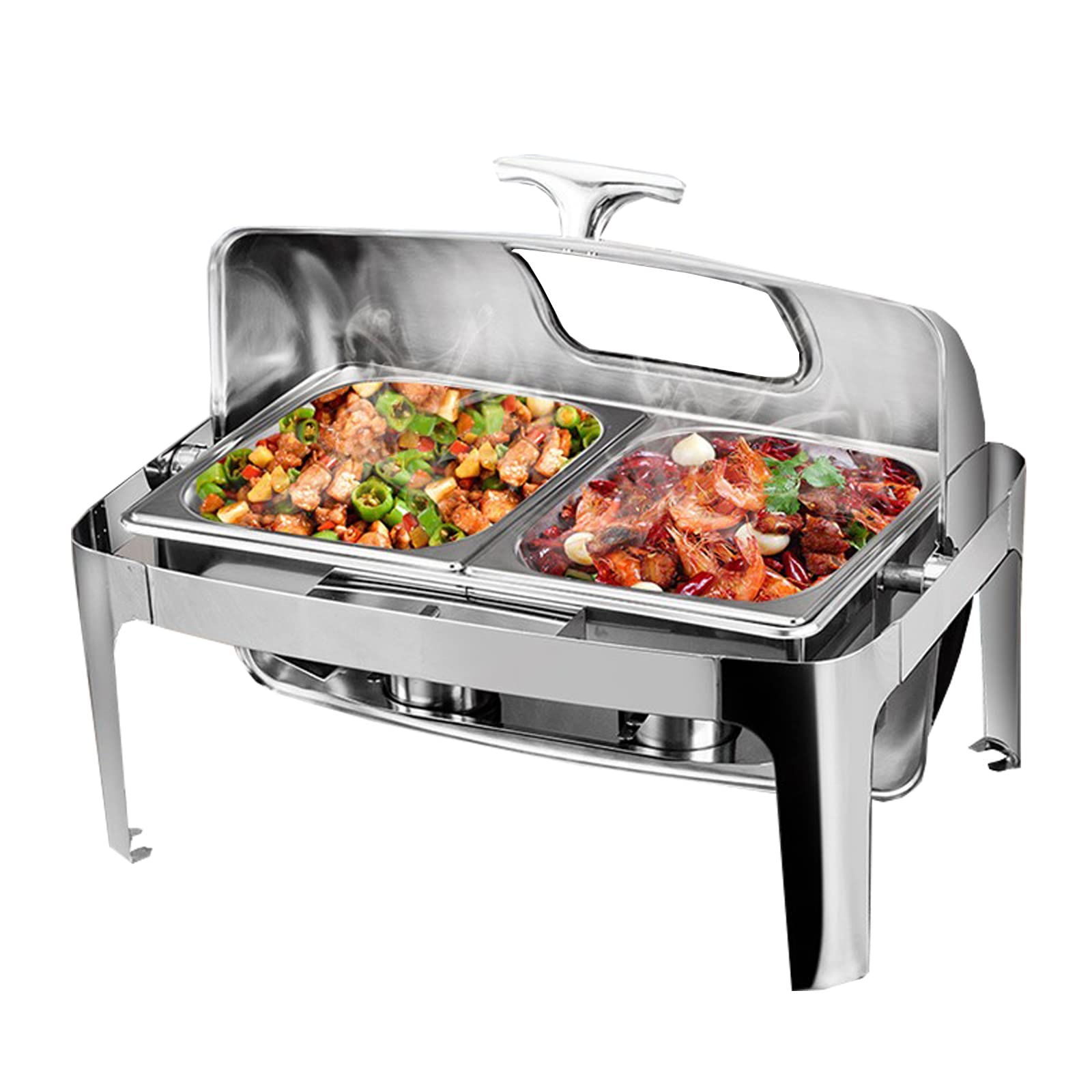 Calentador Platos, Calentador bufé y Plato Calefactor con bandejas y Tapas. Calentador Alimentos eléctrico Acero Inoxidable 2 en 1 para bufé, termostato Ajustable 400 W para Catering y restaurantes