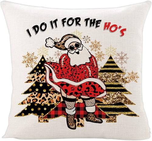 Funny Santa I Do It For The Ho's - Funda de almohada roja de Papá Noel, decoración del hogar, decoración de Halloween, funda de almohada decorativa