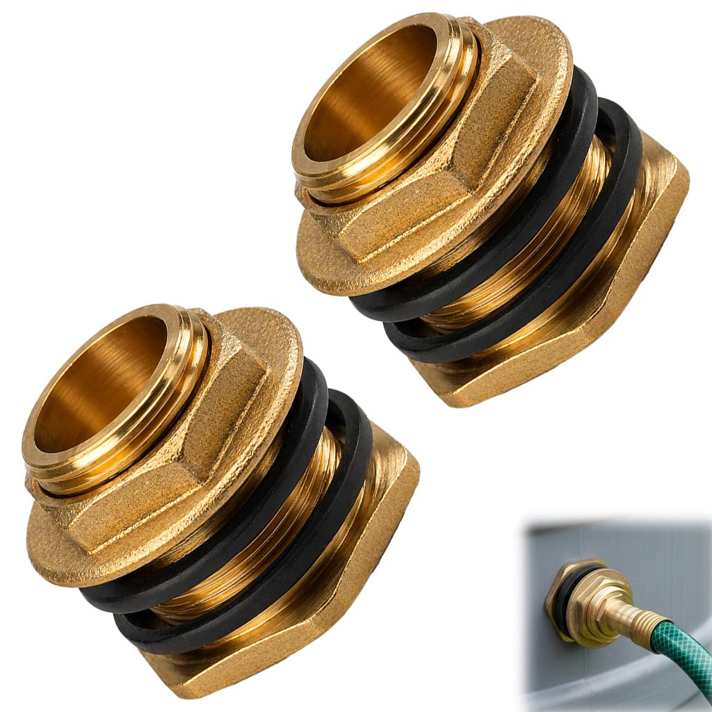2 Pcs 1/2 Inch Brass Water Tank Joints Premium Water Tank Fitting Made of Stainless Brass with 4 Pcs Sealing Rubber Rust and Corrosion Resistant for Water Butt Tap Fitting