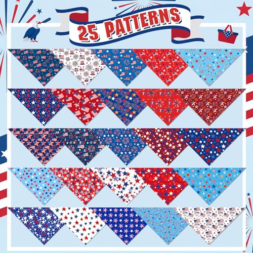Image of Abbylike 50 Pcs Patriotic Dog Bandanas Bulk 4th of July Bandanas for Dogs Star Triangle Kerchief Bib Scarf Set for Pet Independence Day 250th Anniversary Party Costume, 25 Styles(31.5 x 21.7 x 21.7)