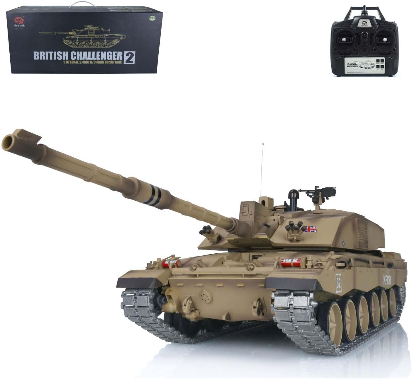 Heng Long RC Tank 2.4G 1/16 7.0 Plastic Challenger II RTR Model with Smoking Unit, Armored Fighting Vehicle 3908, Infrared Combat, 340 Rotating Turret, BB Shooting Airsoft
