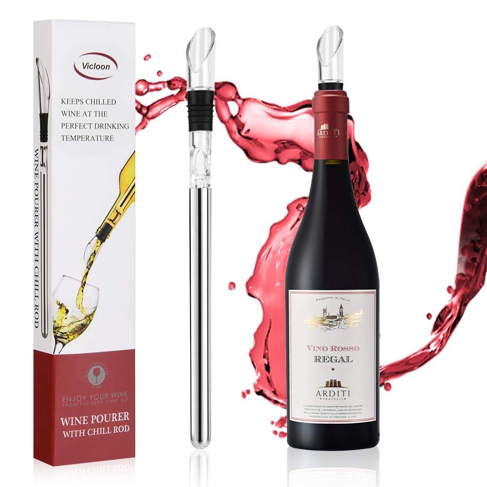 Vicloon Wine Cooler,Wine Chiller with Stainless Steel Wine Pouer and Chill Rod,Wine Bottle Cooler Stick with Aerator Pourer