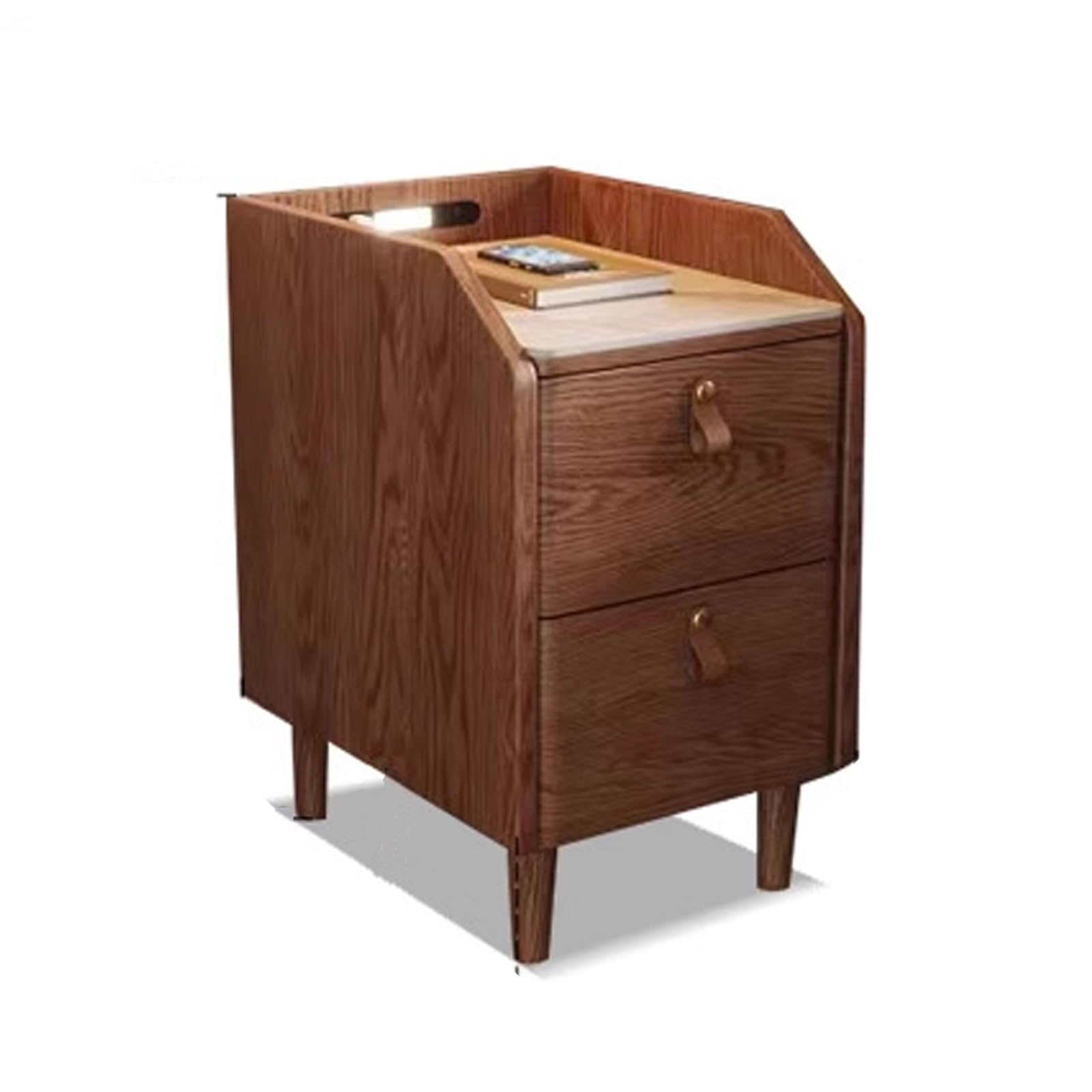 Table de chevet étroite marron à 2 tiroirs pour les petits espaces de votre chambre