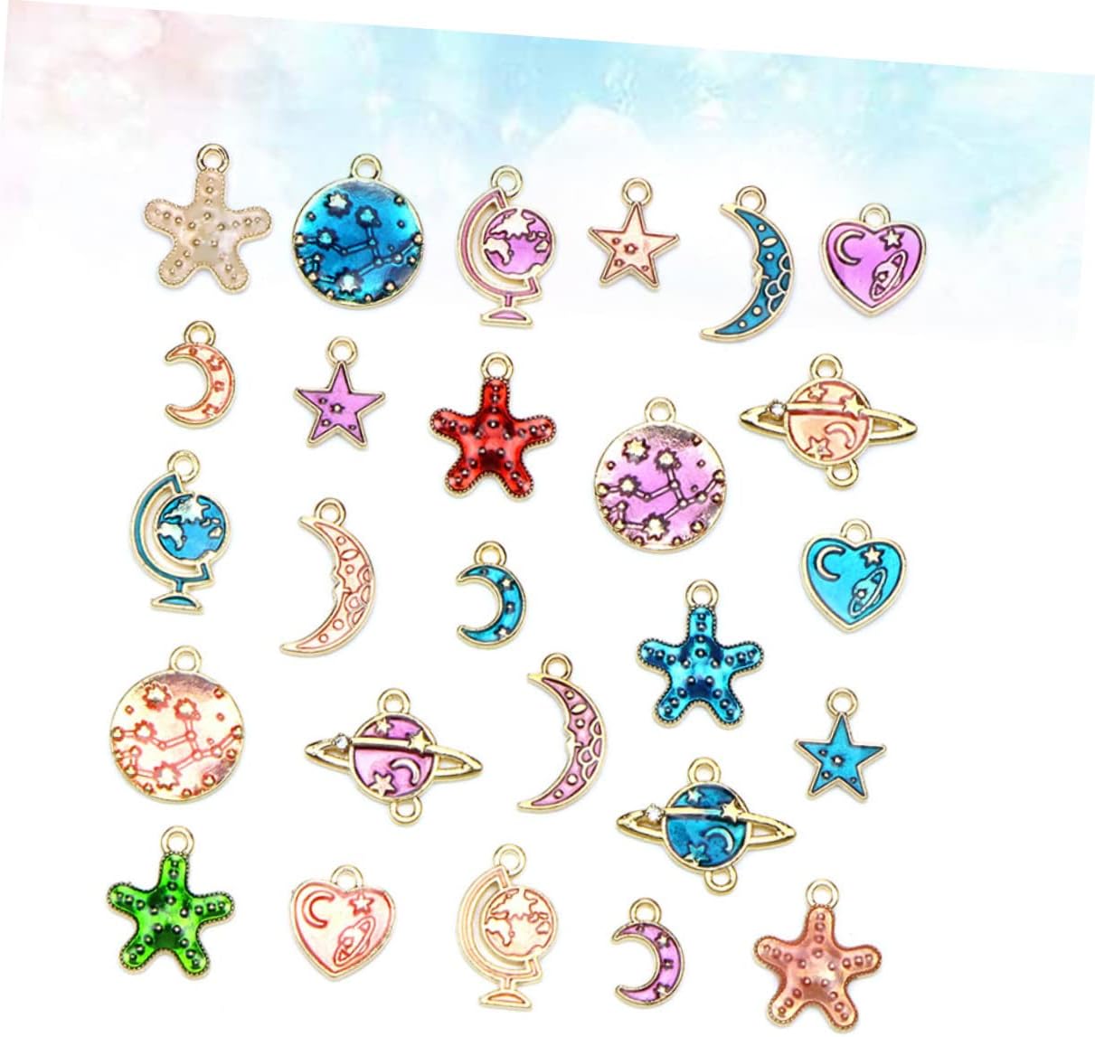 EXCEART 1 26pcs Keychain for Kids Moon Pendant Space Necklace Pendant Trays Moon Charms Keyring Pendant DIY