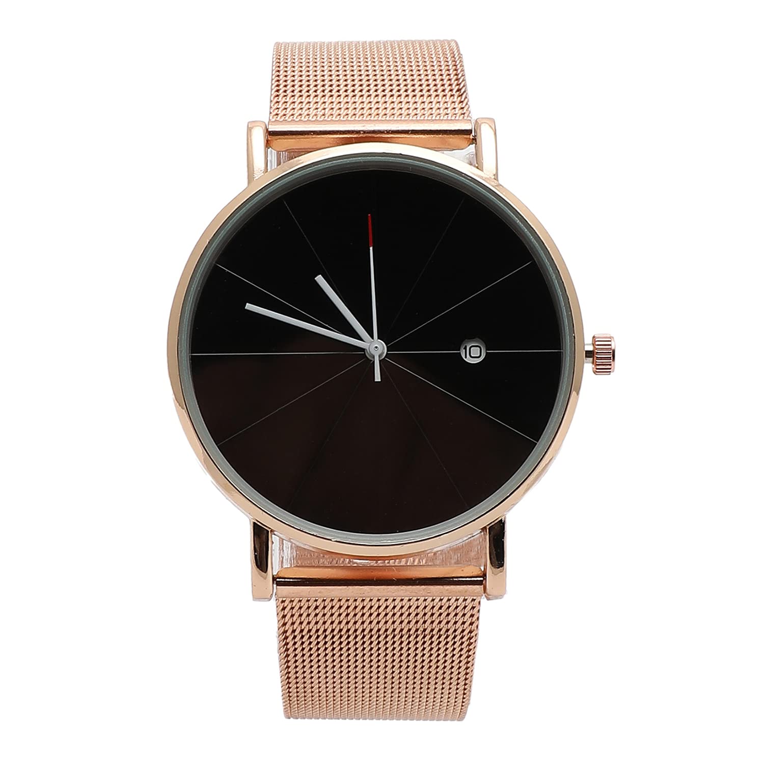 Haute Sauce Black Round Analog Dial Watch with Rose Gold Steel Mesh Strap for Women and Girls White Hour Marker Quartz Movement Latest Wrist Watch for Woman Trendy Female Fashion Belt Watch (B0B7XHYWQF) Amazon Price History, Amazon Price Tracker