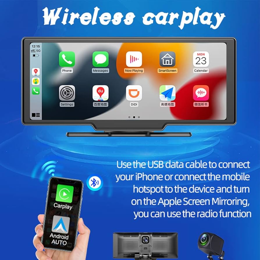 Amazon | ワイヤレスCarplayカーモニター、10インチフルHDタッチ