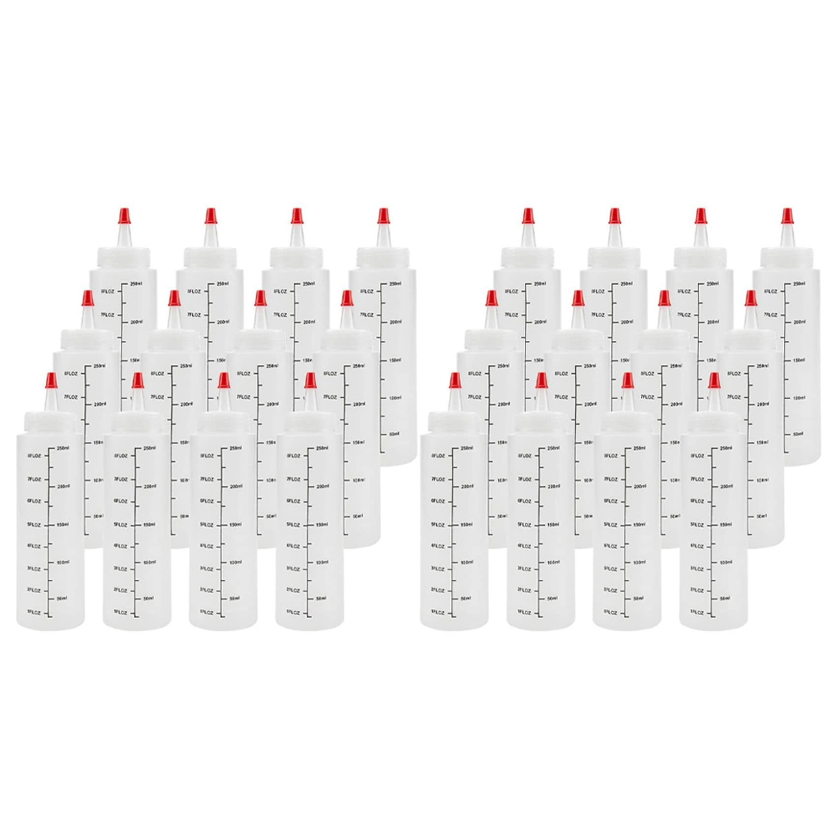 Jnchdghwa 24-Pack 8 Oz Condiment Squeeze Bottles with Red Tip Cap - Plastic Squirt Bottle for Ketchup, Sauces, Syrup