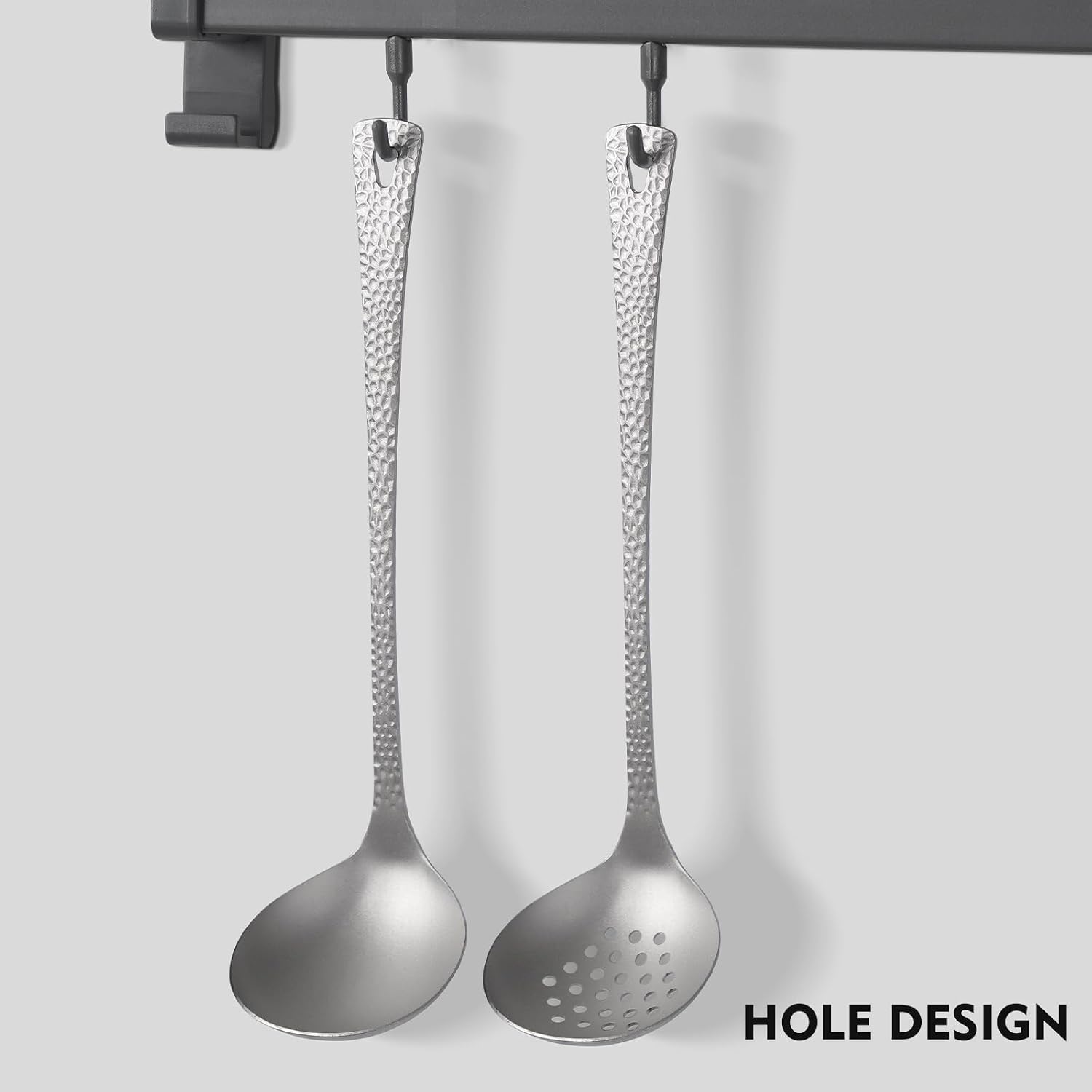 ZING TTI Titanium Ladle Set, Reusable Metal Hot Pot Ladle with Slotted Spoon, Fish Scale Texture Design for Stirring & Serving Soup, 2-Piece Kitchen Utensils (10.4 Inch)