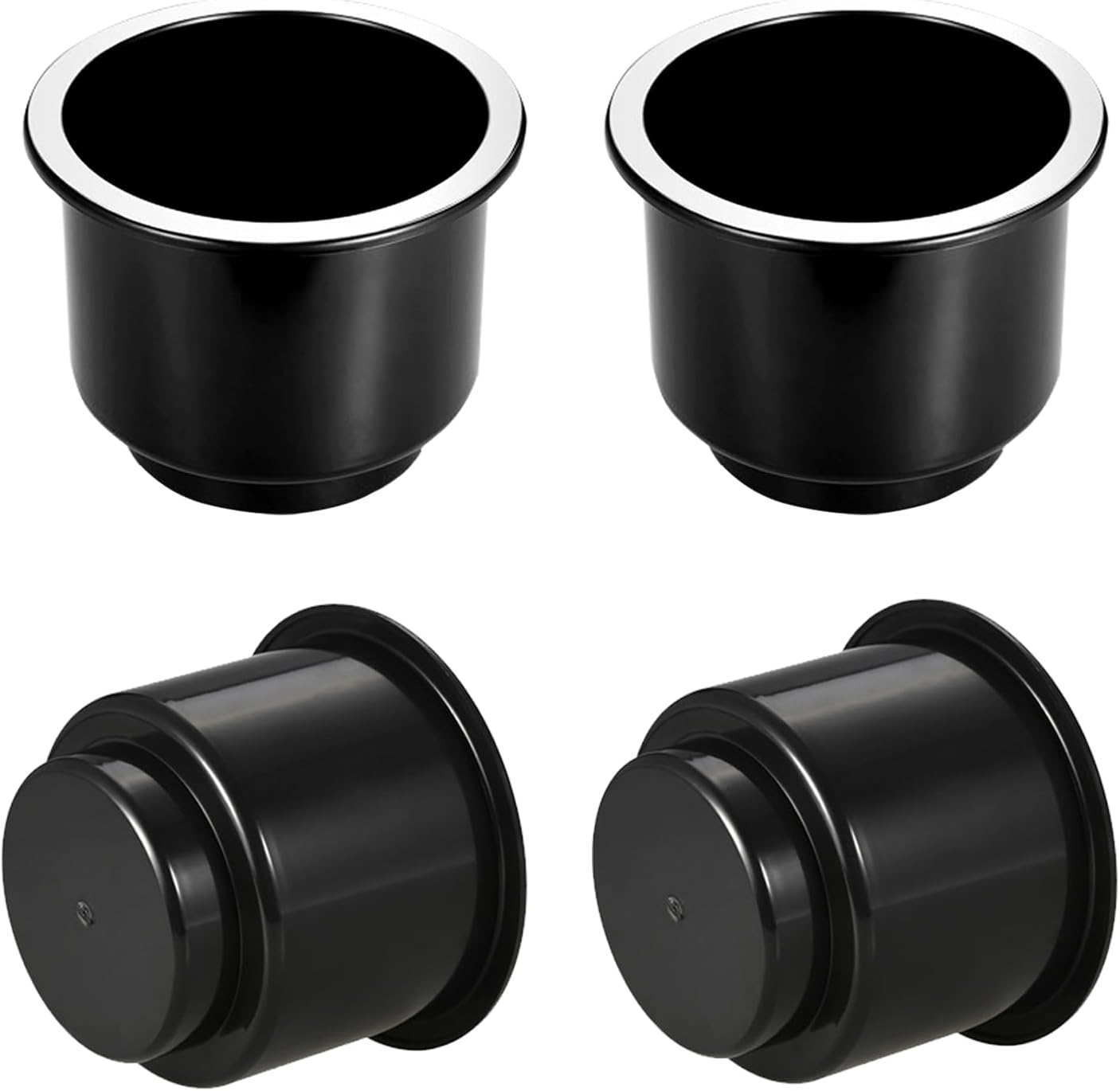 4PCS Cup Holder Insert, ABS Heat-resistant Impact-resistant Cup Holder, Silver Trim Drop in Bottle Bracket for RVs, Boats, Car Sofas, Golf Carts (Black)