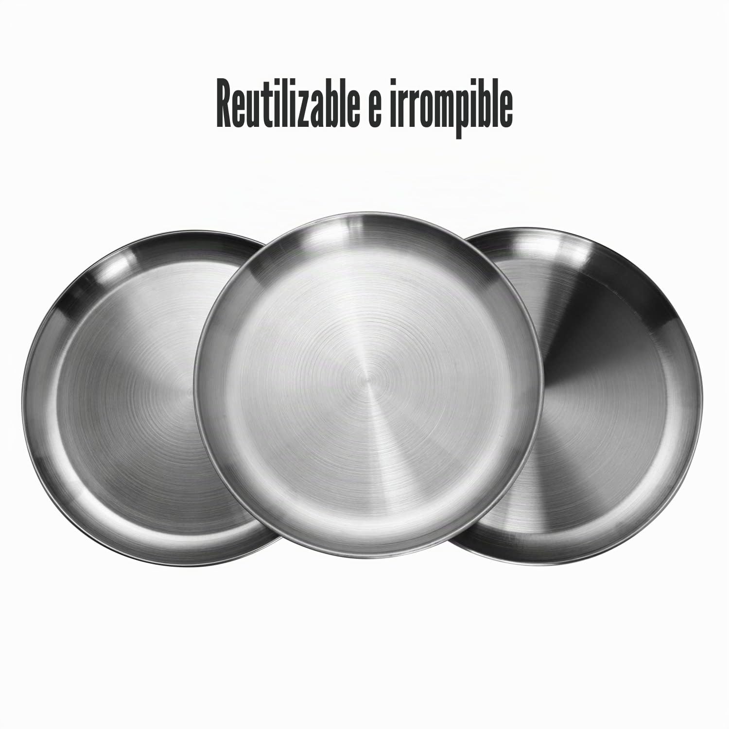 Platos de acero inoxidable inox 304 metal de acero ligero Unbreakable cena platos Juego de platos sin toxinas apto para lavavajillas seguro y saludable (23 cm 10 Piezas)