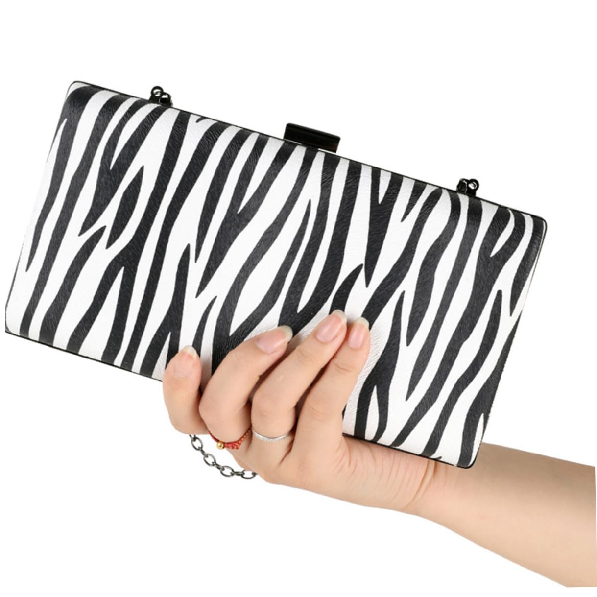 VILLCASE Bolso de Noche de Pu Rayas de Cebra, Negro Elegante