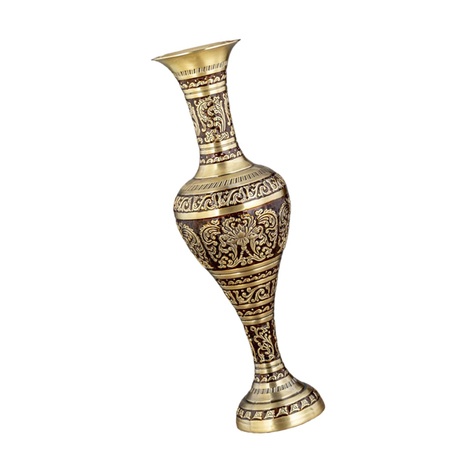 Elnwnnkc Metal Antique Tall Vases with Embossed Pattern for Floral Arrangements Home Decoration Flower Bucket Container Gifting Artistic Vases