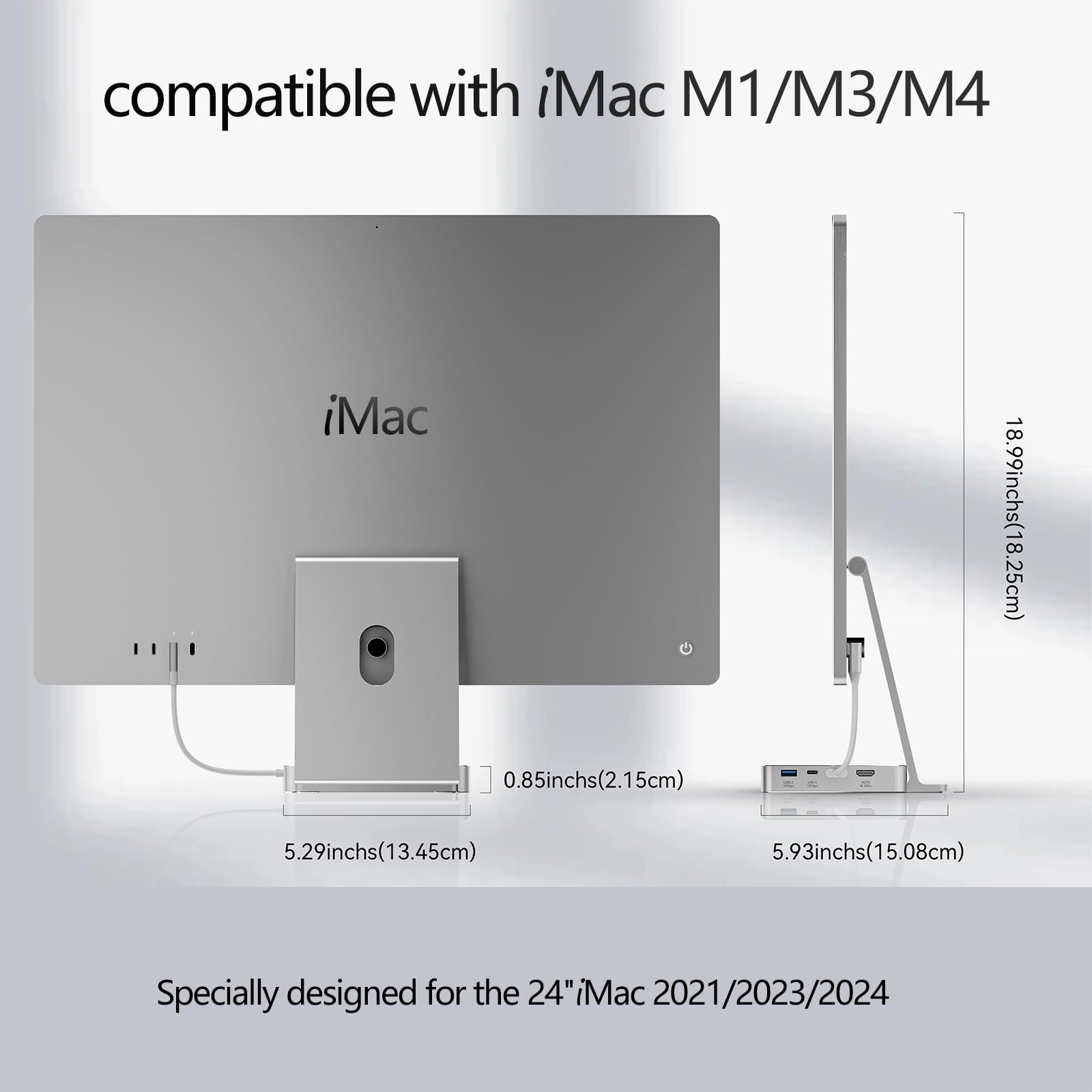 Hub USB C pour iMac 24" 2021/2023/2024, hub USB 8 en 1 pour iMac avec SSD M.2, avec USB A/C 3.2 10 Gbit/s, SD/TF, accessoires de station d'accueil HDMI iMacM1 M3 M4