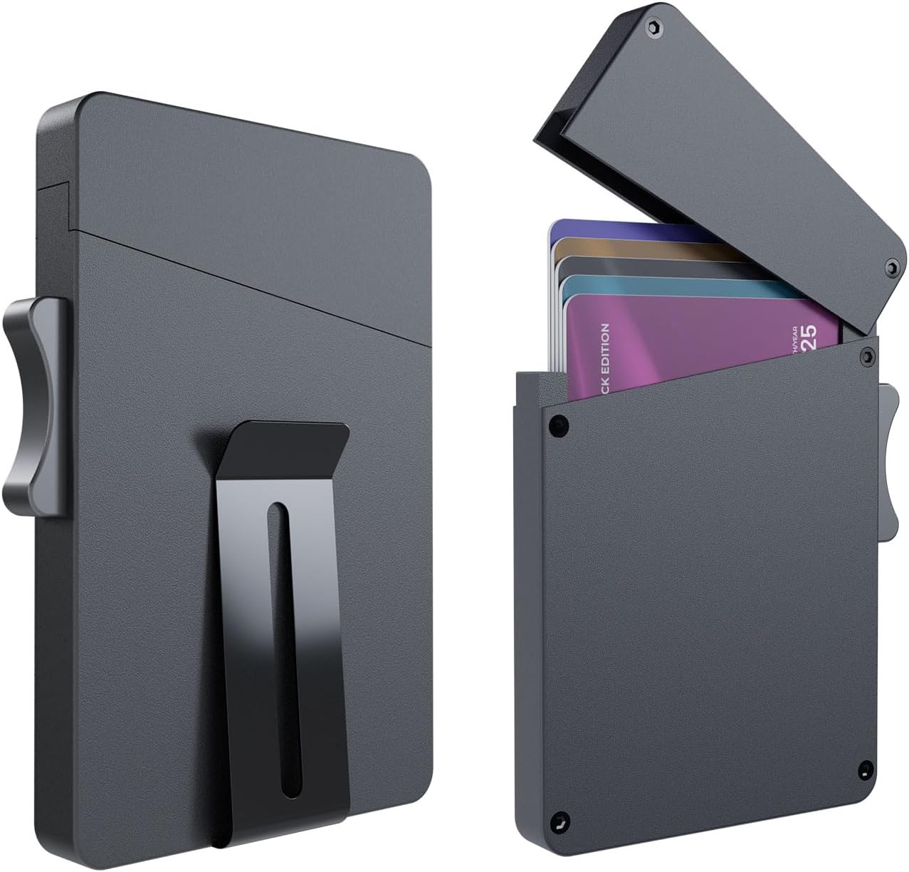 Card Holder Wallet for Men - RFID Blocking Metal Card Holder with Pop-Up ID Window & Money Clip | Holds 5 Cards | EDC & Gift | Minimalist Aluminum