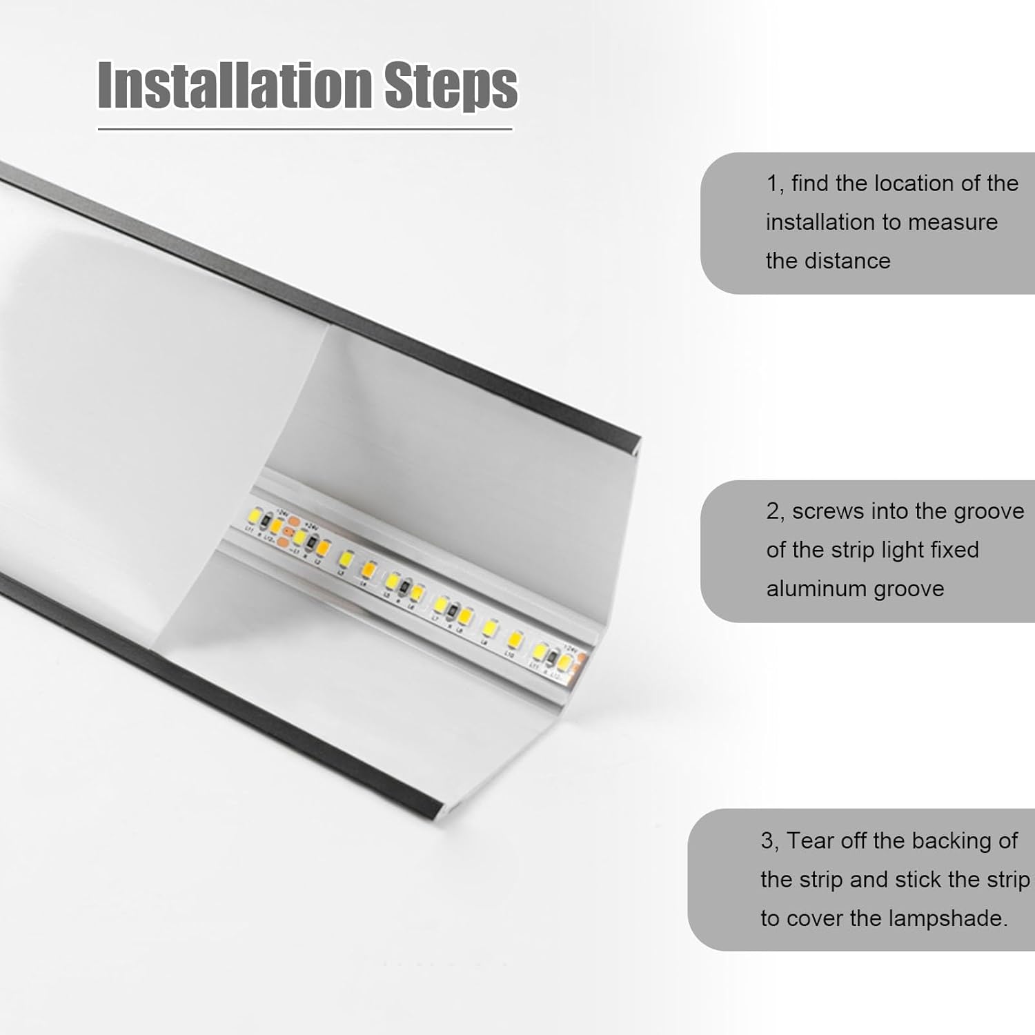 Black Aluminum Crown Molding with LED Channel - 8ft/2.4m 45° Angled Backlight Slot Linear LED Diffuser for Surface-Mounted Indirect Lighting and Elegant Skirting