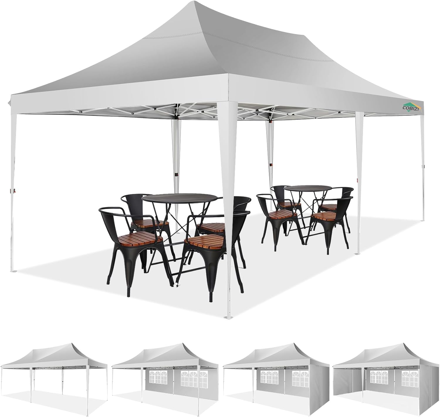 COBIZI Pavillon 3x6,Faltpavillon 3x6 Wasserdicht Stabil Winterfest, Sofort aufklappbare Vordächer Outdoor Gartenzelt mit 6 Seitenteilen, für Party Garten Festival, Weiß | Upgrade 210D Oxford-Gewebe (UPF50+), höhenverstellbar 300-320cm, für Garten/Partys/E