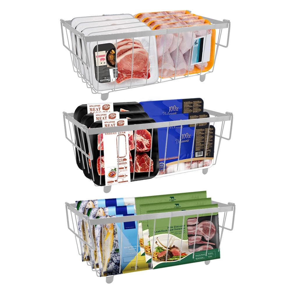 4 Organizer Per Congelatore - Cestini Metallici Impilabili Con Maniglie, 37.2x18.8x14 Cm - Foto 8