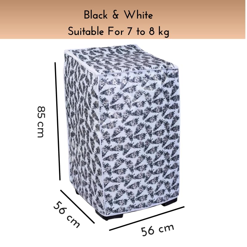 Image of Top Load Washing Machine Cover Pvc Suitable For - Lg-7-8kg | Black & White - Size: 56X56X85Cm