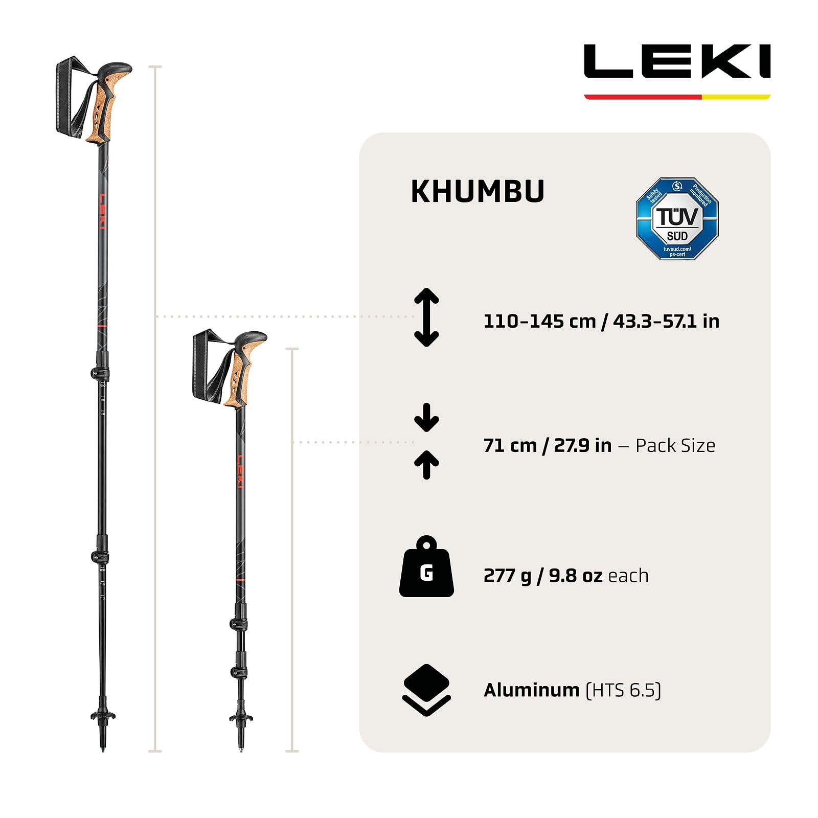 LEKI Khumbu Wanderstöcke Länge 110-145 cm einstellbar Black Bergwanderstöcke: Robust, leicht, mit Aergon CorTec Griff und Speed Lock+ System. Ideal für Bergabenteuer & Wanderfreunde.