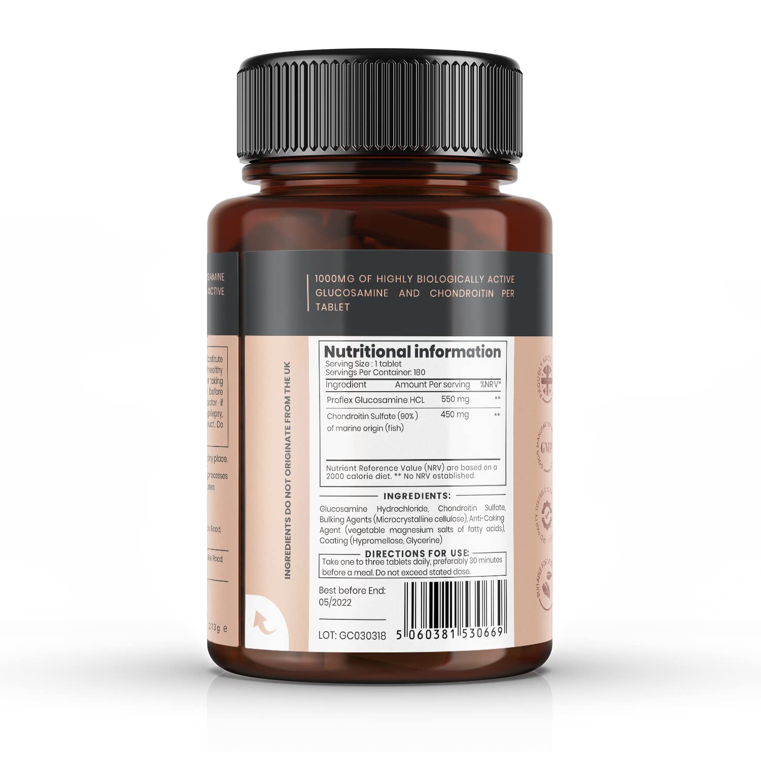 Pureclinica Glucosamine HCL & Chondroitin (1000mg x 720 tablets - 12 months supply). The most effective and biologically active: Chondroitin 90%, Glucosamine HCL 83.1%