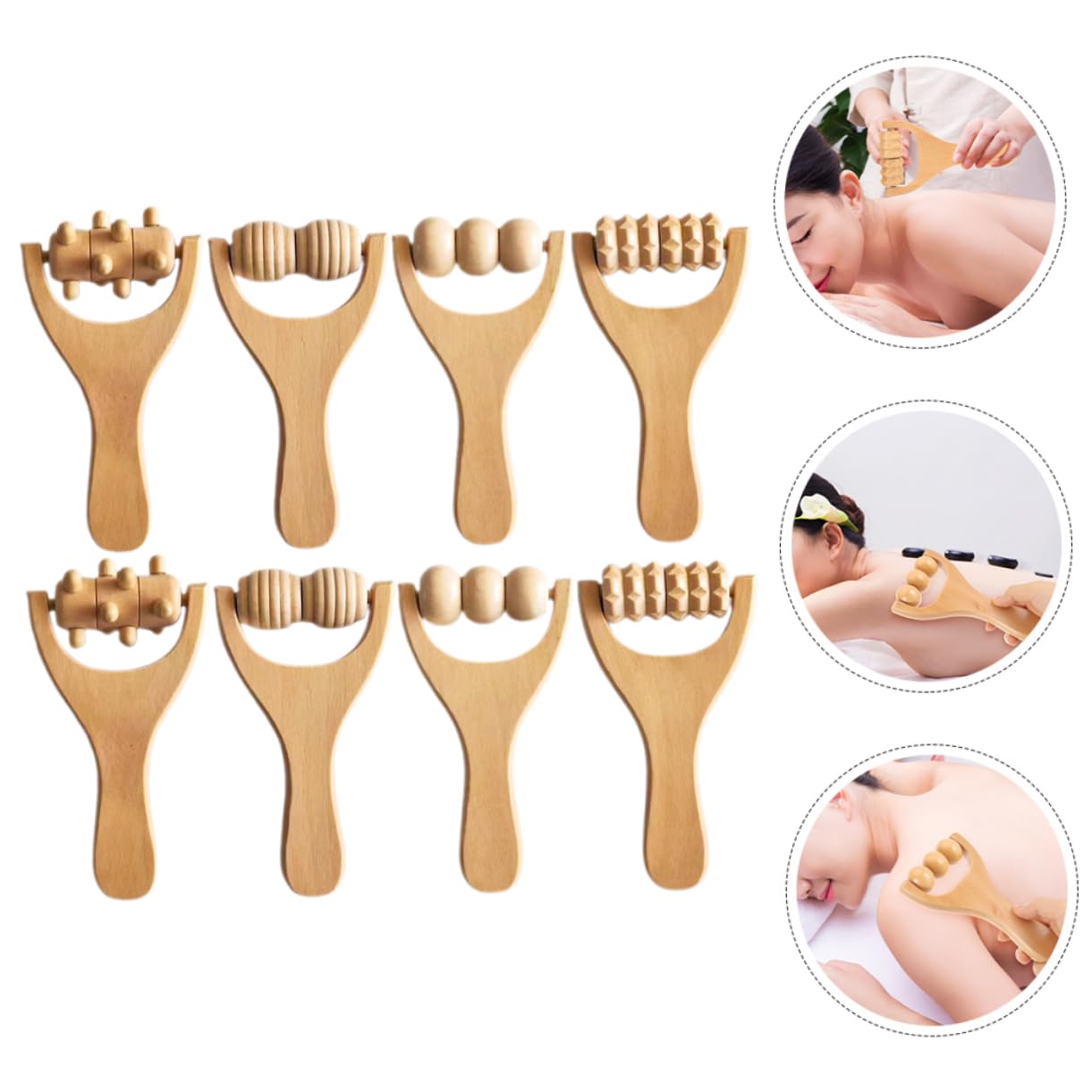8piezas Rodillo De Masaje De Madera Herramienta Multifuncional Para Relajación De Pies Cuello y Espalda Masajeador Ergonómico Portátil Para Alivio De Estrés Casa y Viajes