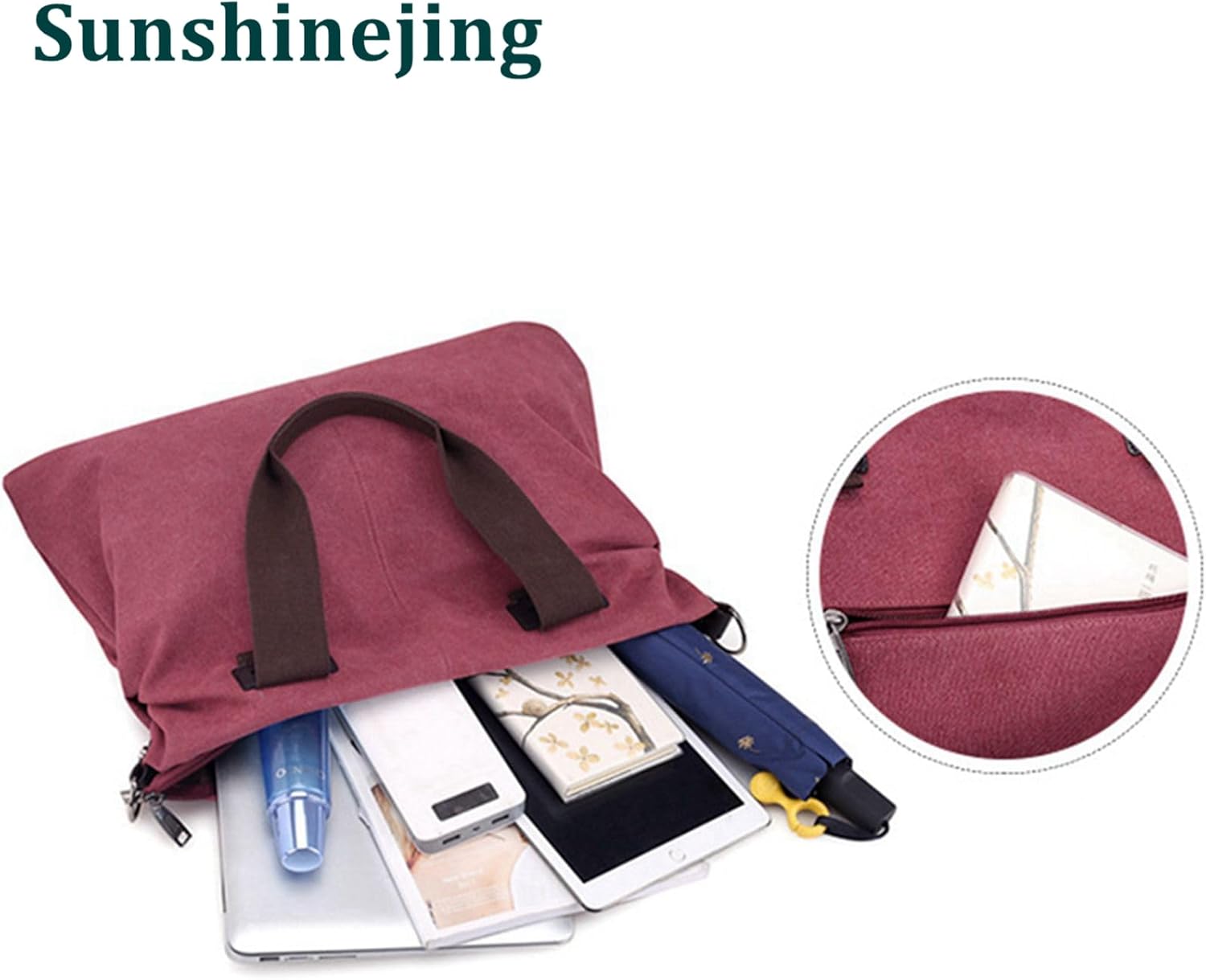 Sunshinejing Women's Canvas Tote Bag Shoulder Crossbody Purses Work Travel Handbag Hobo Bag - Image 5