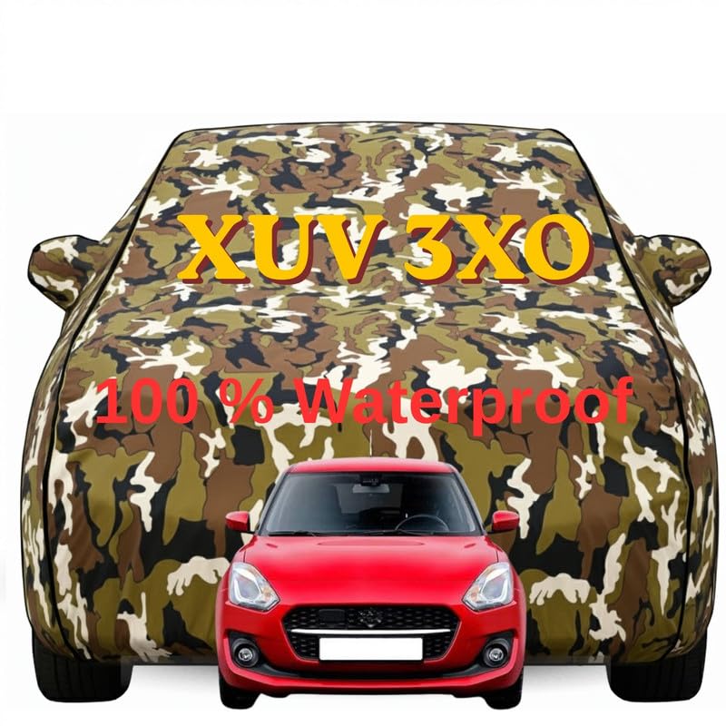 Image of Durable Full Body Waterproof XUV 3XO Car Cover | Premium Polyester Jungle Print Cover | Custom Fit Vehicle Protection | UV Resistant, Dustproof, Scratch Resistant, Heat & Wind Protection