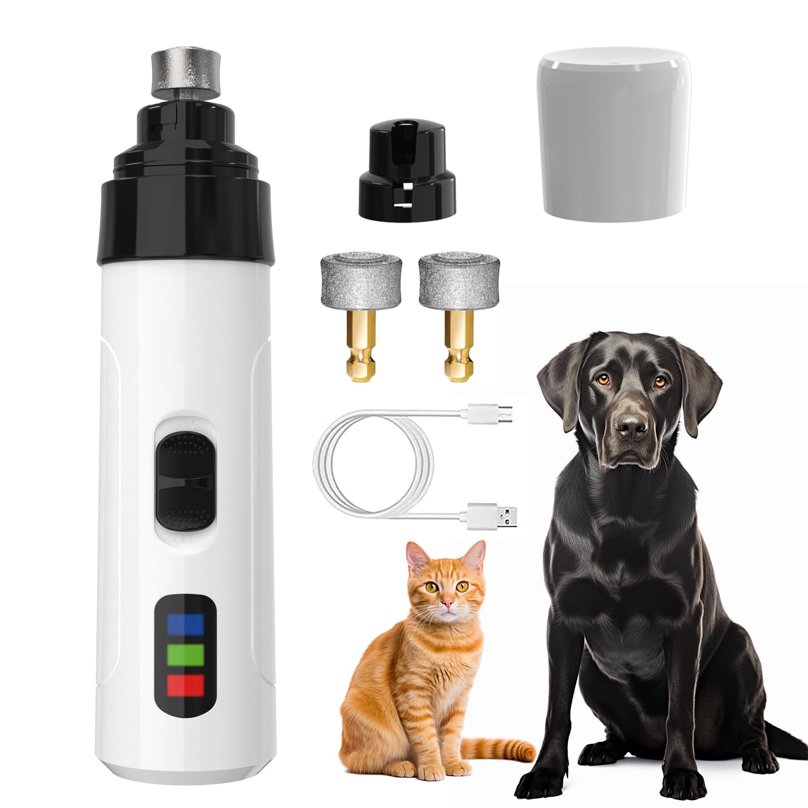 Dog Nail Grinder Upgraded,Professional 2-Speed Pet Nail Trimmer,Quiet and Low-Vibration Dog Nail Trimmers,and 3 Ports for Large,Medium,Small Pets with Hard or Thick Nail