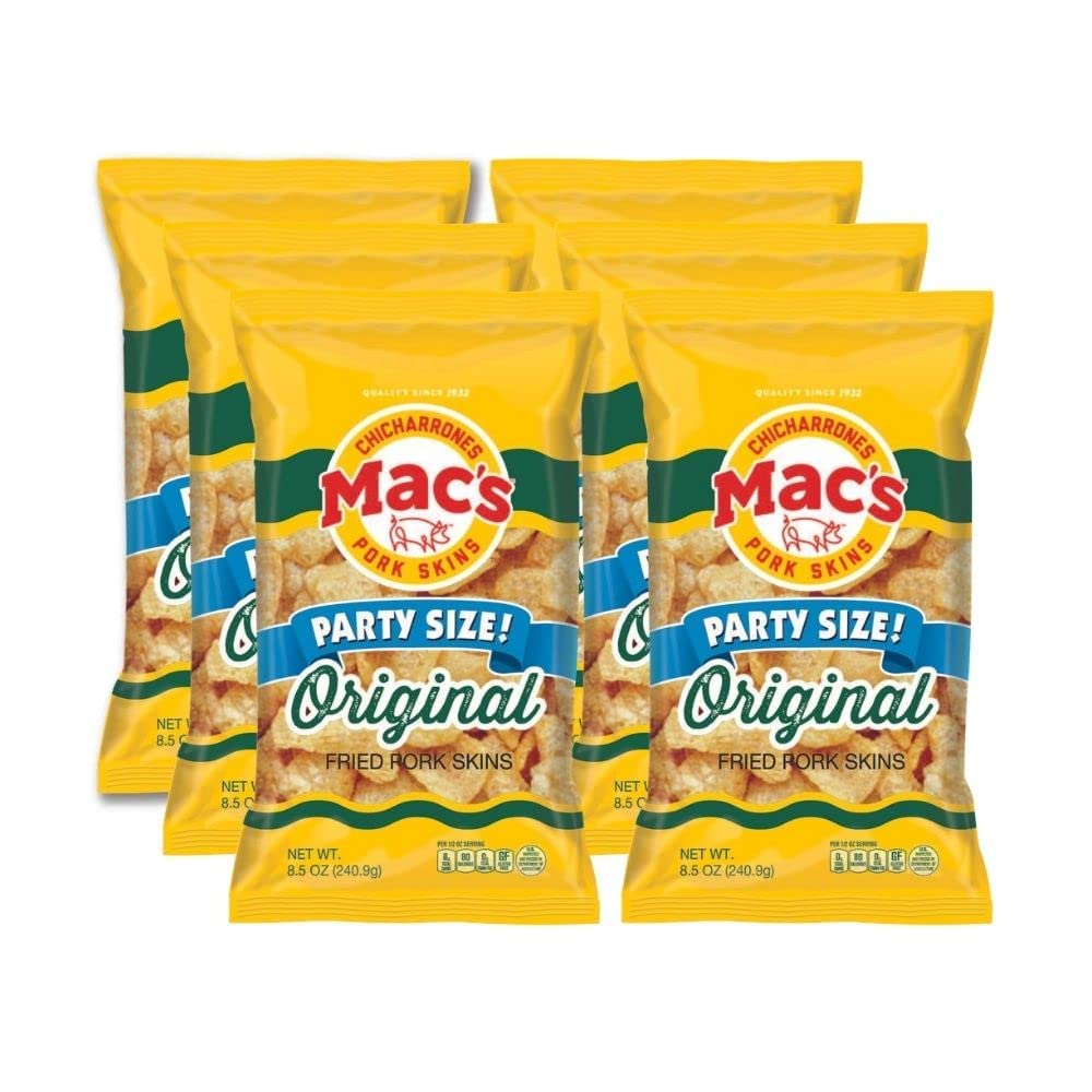 Mac's Original Pork Skins, Low Carb, Keto Friendly Snack 8.5 OZ (Pack of 6)