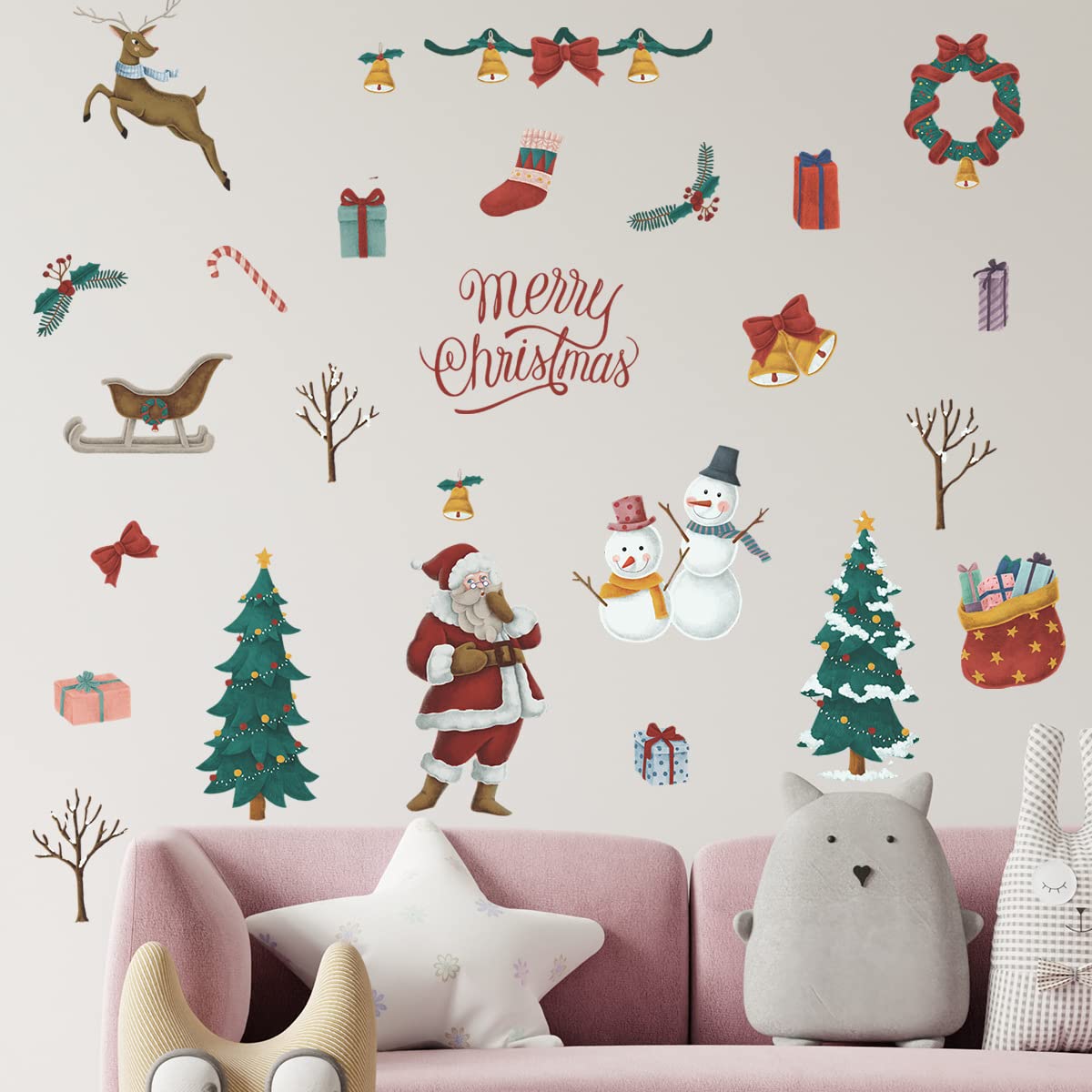 Adesivo Murale Natalizio - Babbo Natale Che Sfonda Un Muro, 35x40 Cm, PVC, Per Soggiorno, Camera, Ufficio, Decorazione Festiva