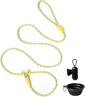 Slip Lead Control Leash for Dogs No Pull, 5 FT 1/4" Colorful Braided Rope Leash with Safety Stopper for Small & Medium Dogs, Adjustable & Anti-Choke Design (Yellow)